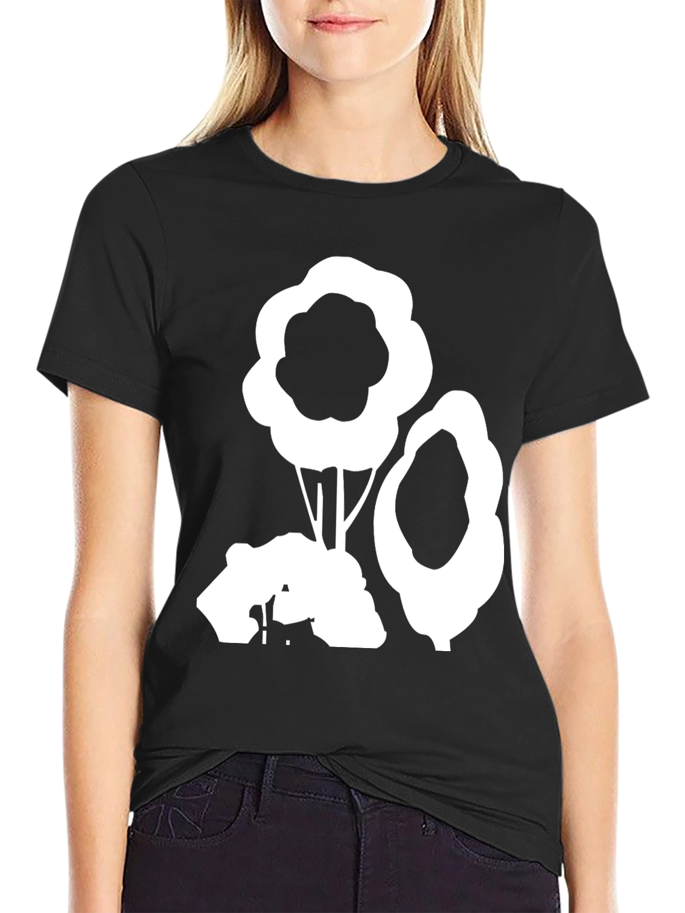 Abstract Tree Graphic Tee - Black Cotton Casual Shirt