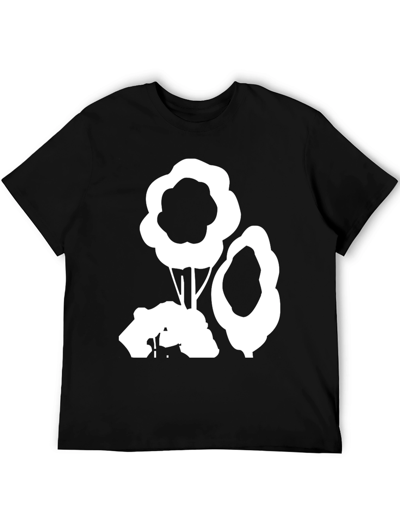 Abstract Tree Graphic Tee - Black Cotton Casual Shirt