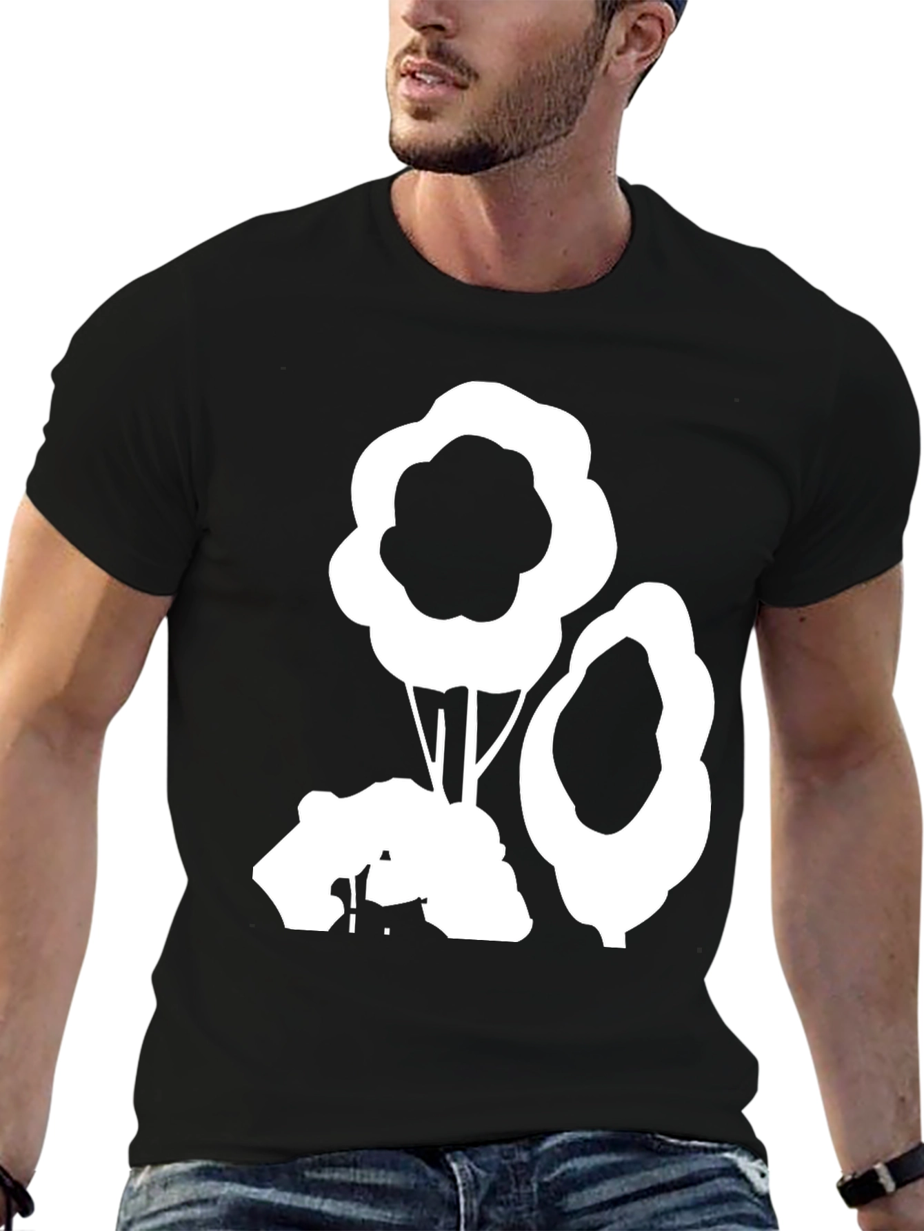 Abstract Tree Graphic Tee - Black Cotton Casual Shirt
