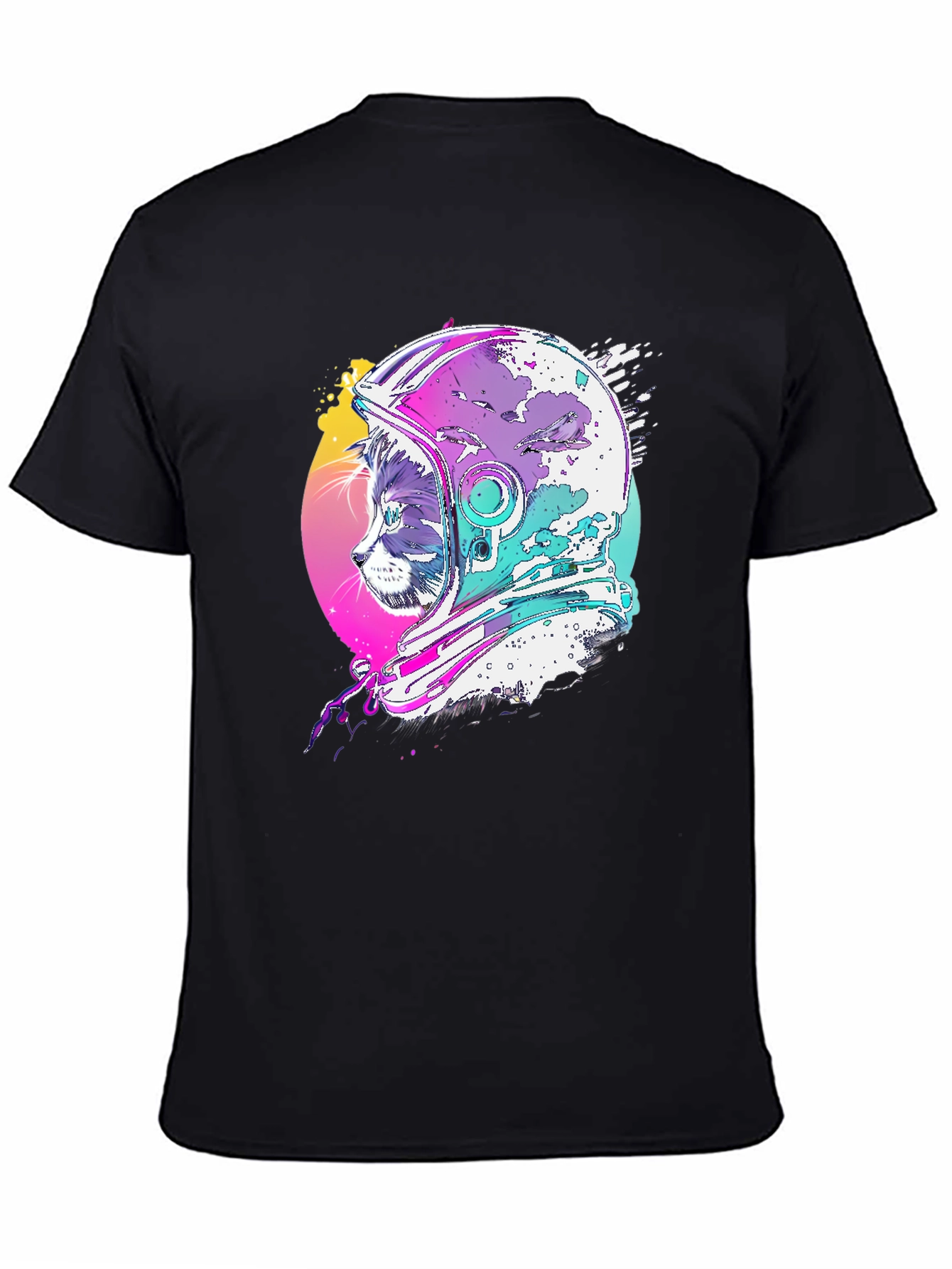 Cat Astronaut Graphic Tee - Black Cotton Blend