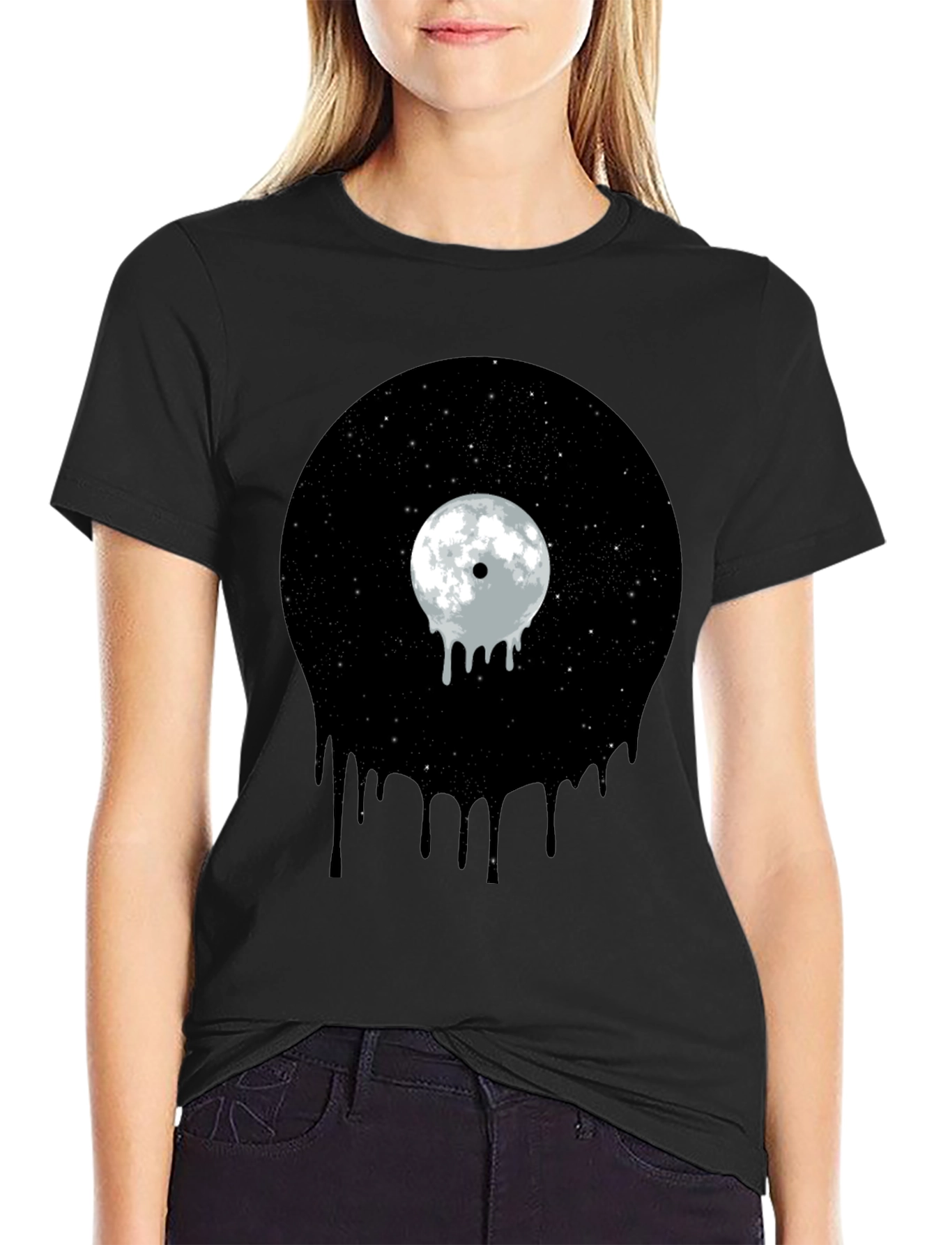 Melting Moon Vinyl Graphic Tee - Black