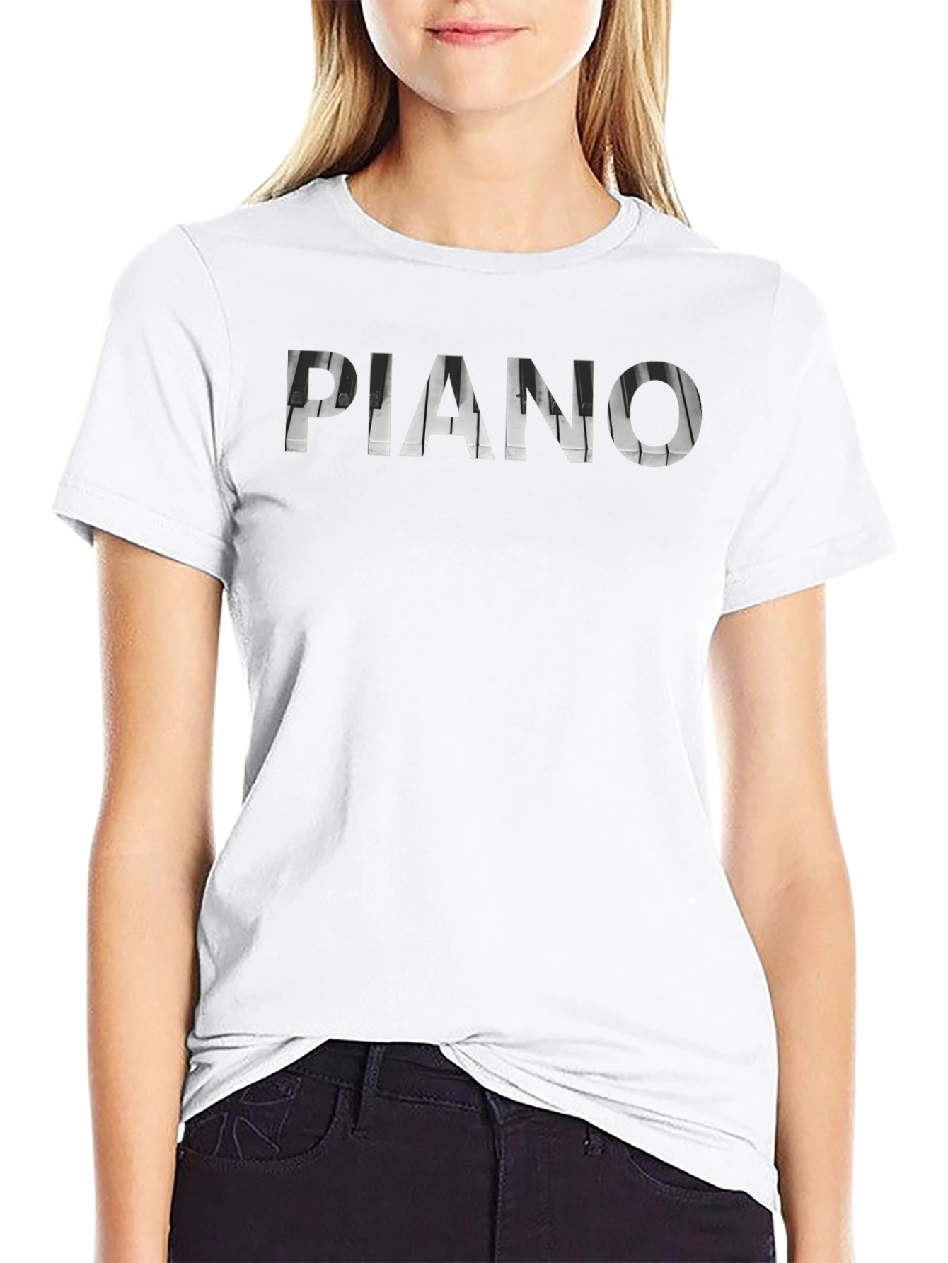 Piano Keys Typography Black T-Shirt