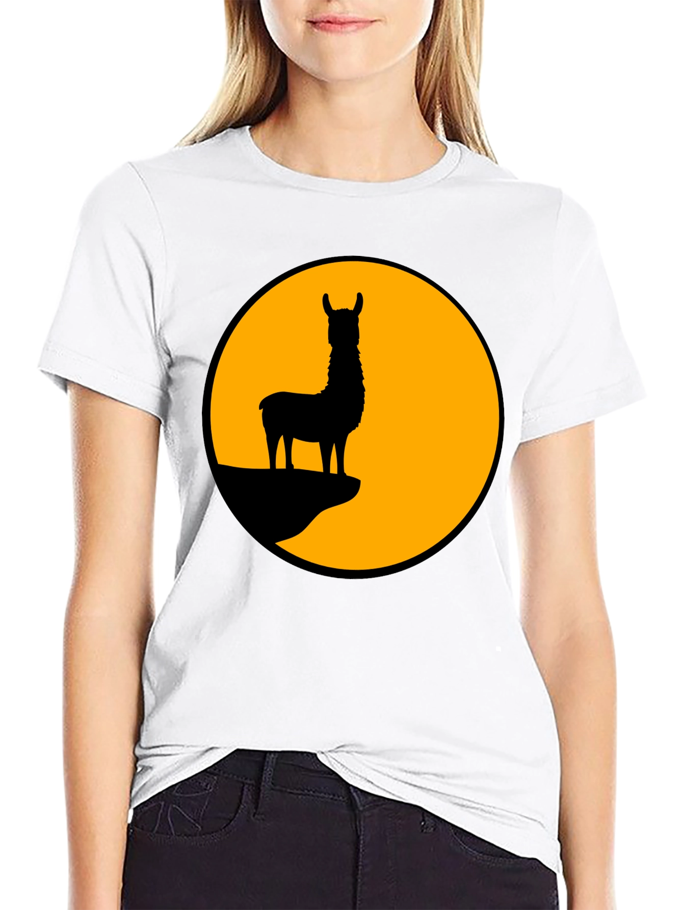 Llama Silhouette Graphic Tee - Black Cotton T-Shirt
