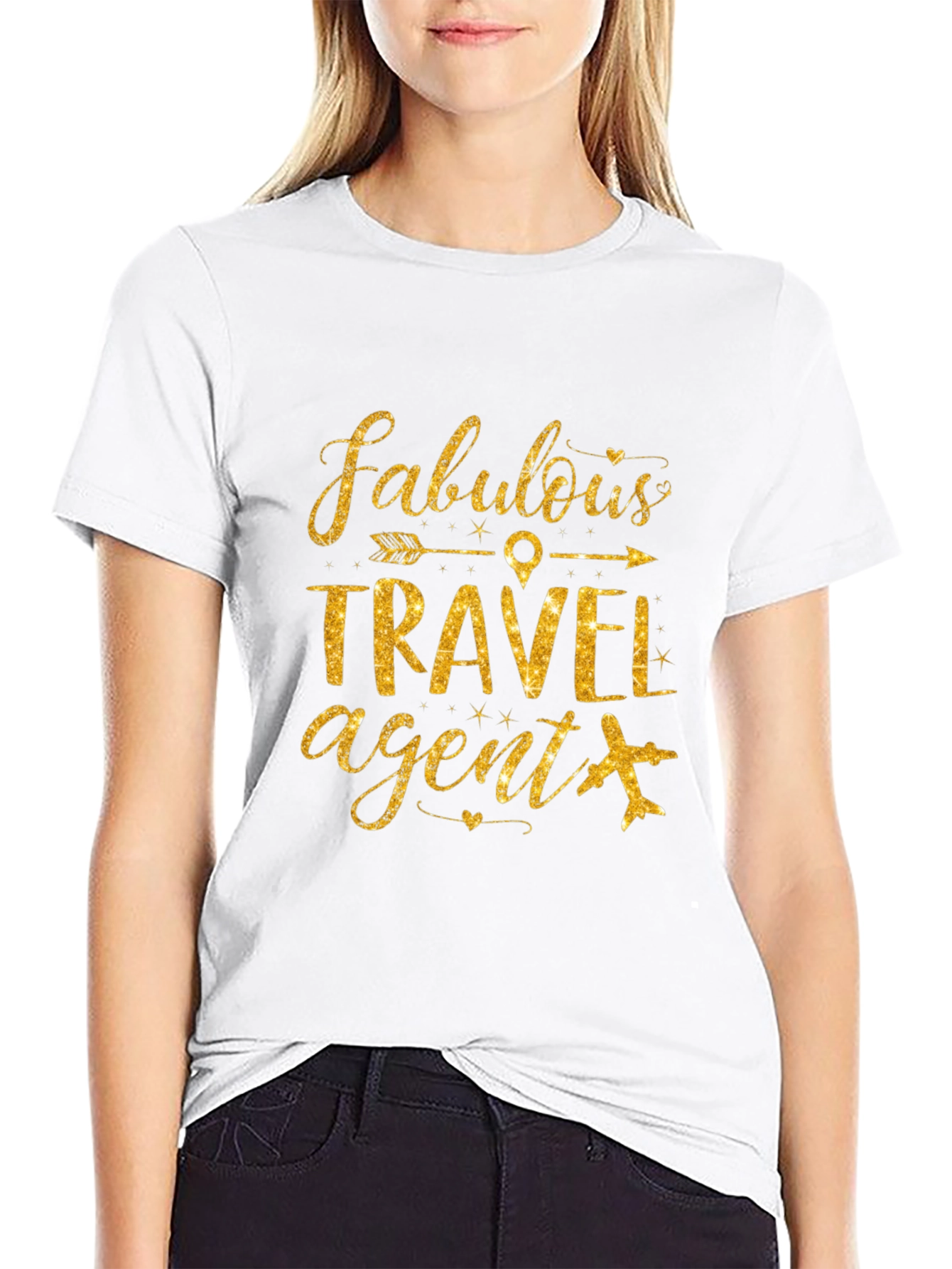 Fabulous Travel Agent T-Shirt - Golden Glitter Design