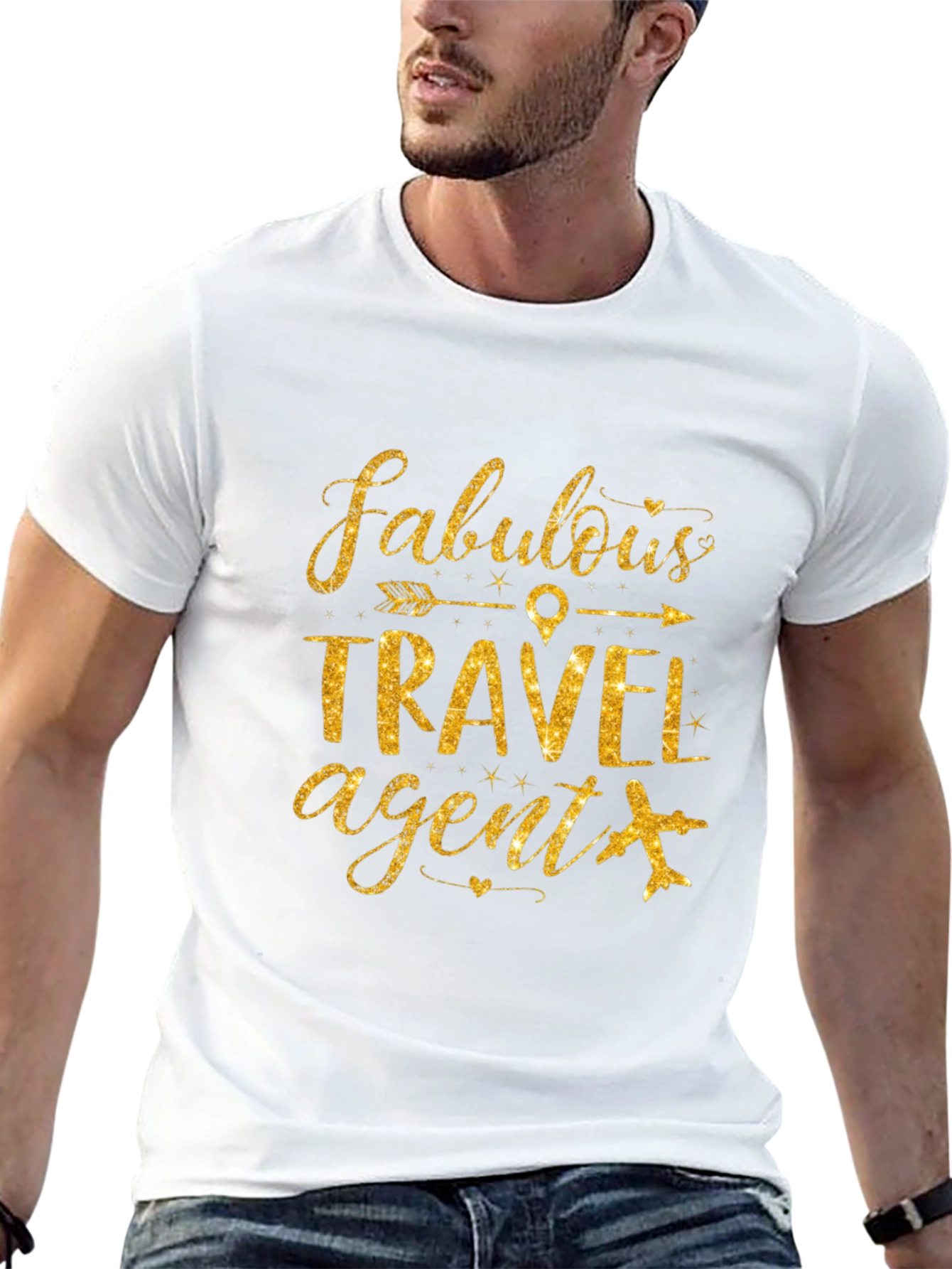 Fabulous Travel Agent T-Shirt - Golden Glitter Design