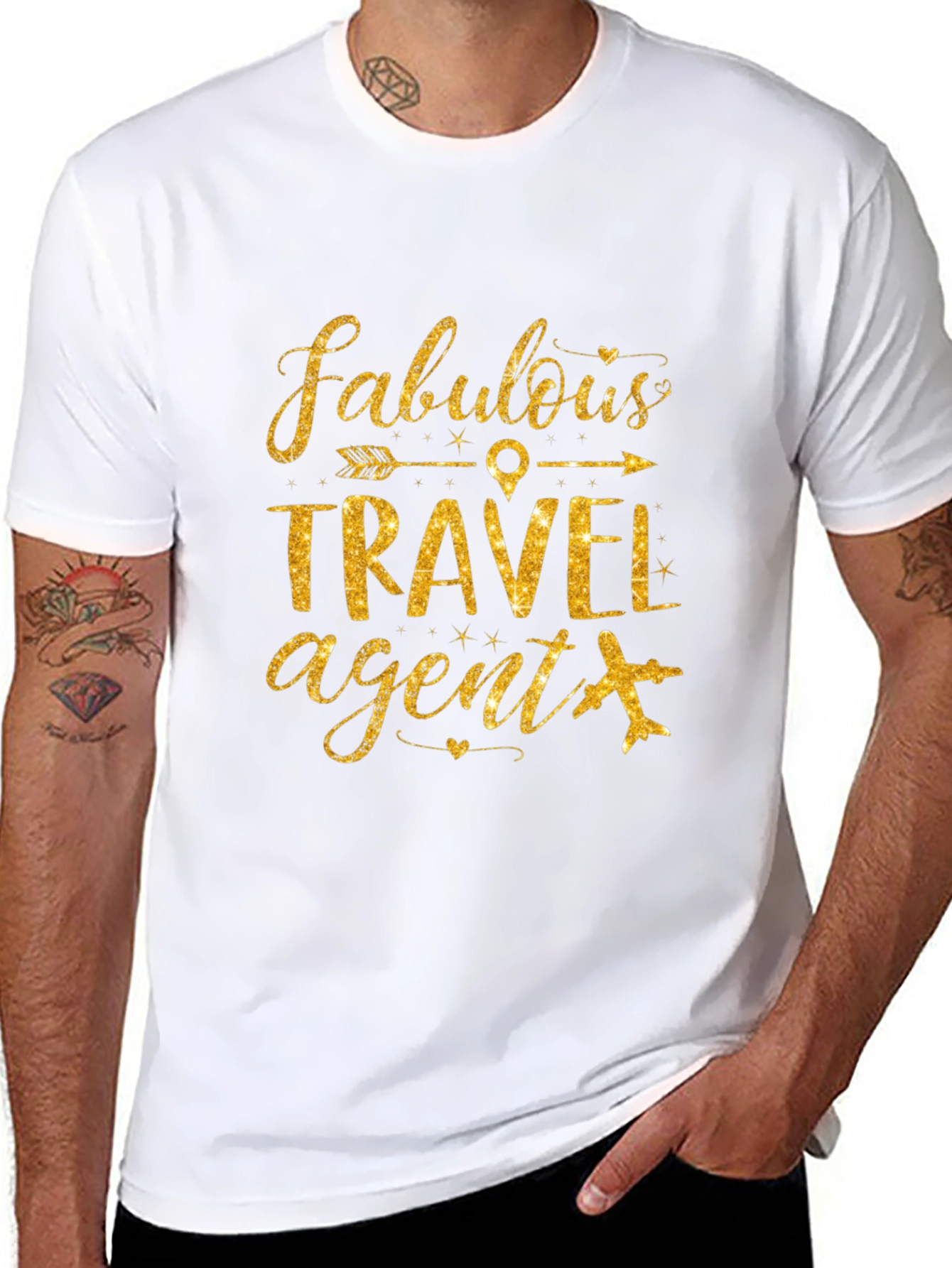 Fabulous Travel Agent T-Shirt - Golden Glitter Design