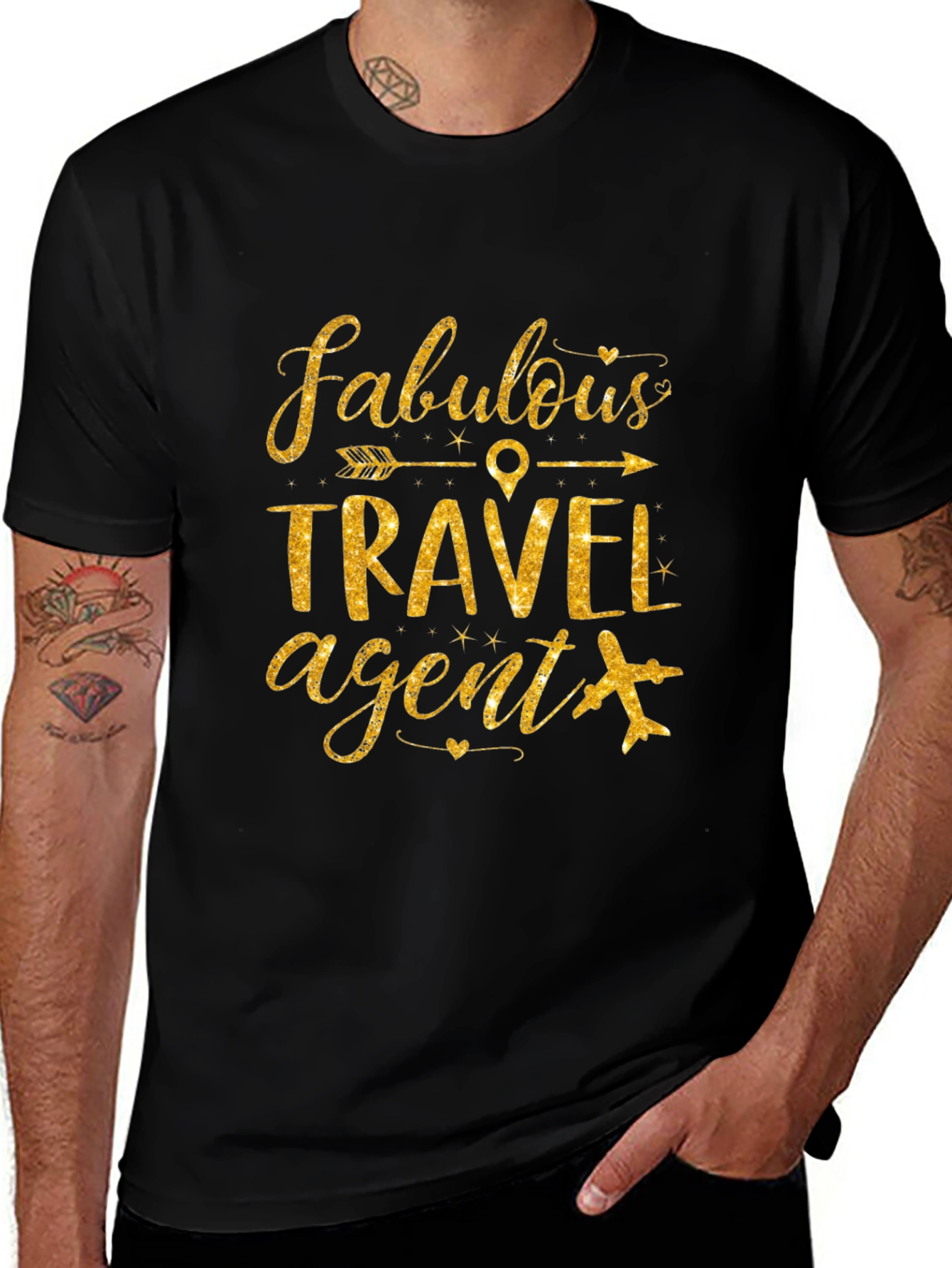 Fabulous Travel Agent T-Shirt - Golden Glitter Design