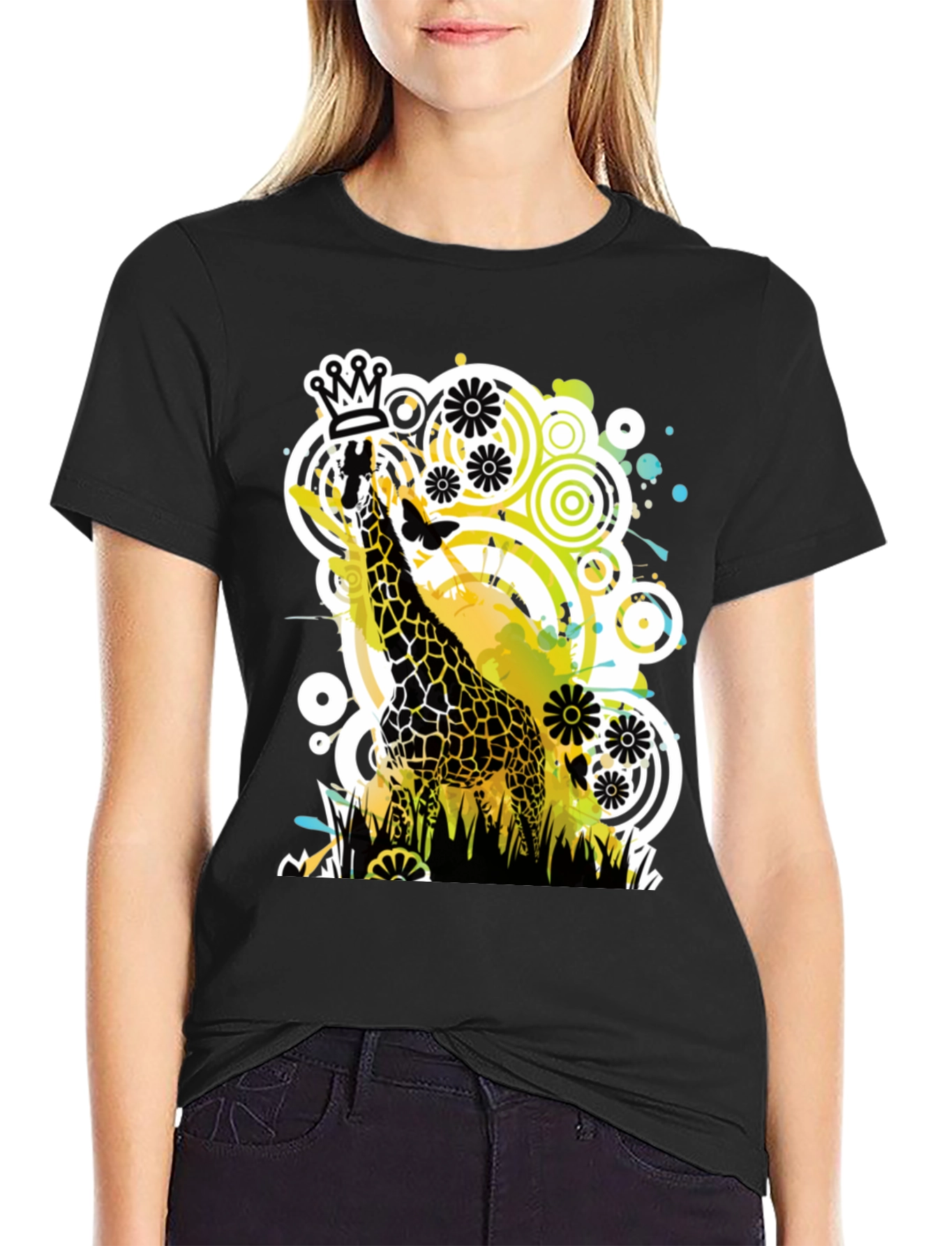 Crowned Giraffe Graphic Tee - Modern Art Shirt