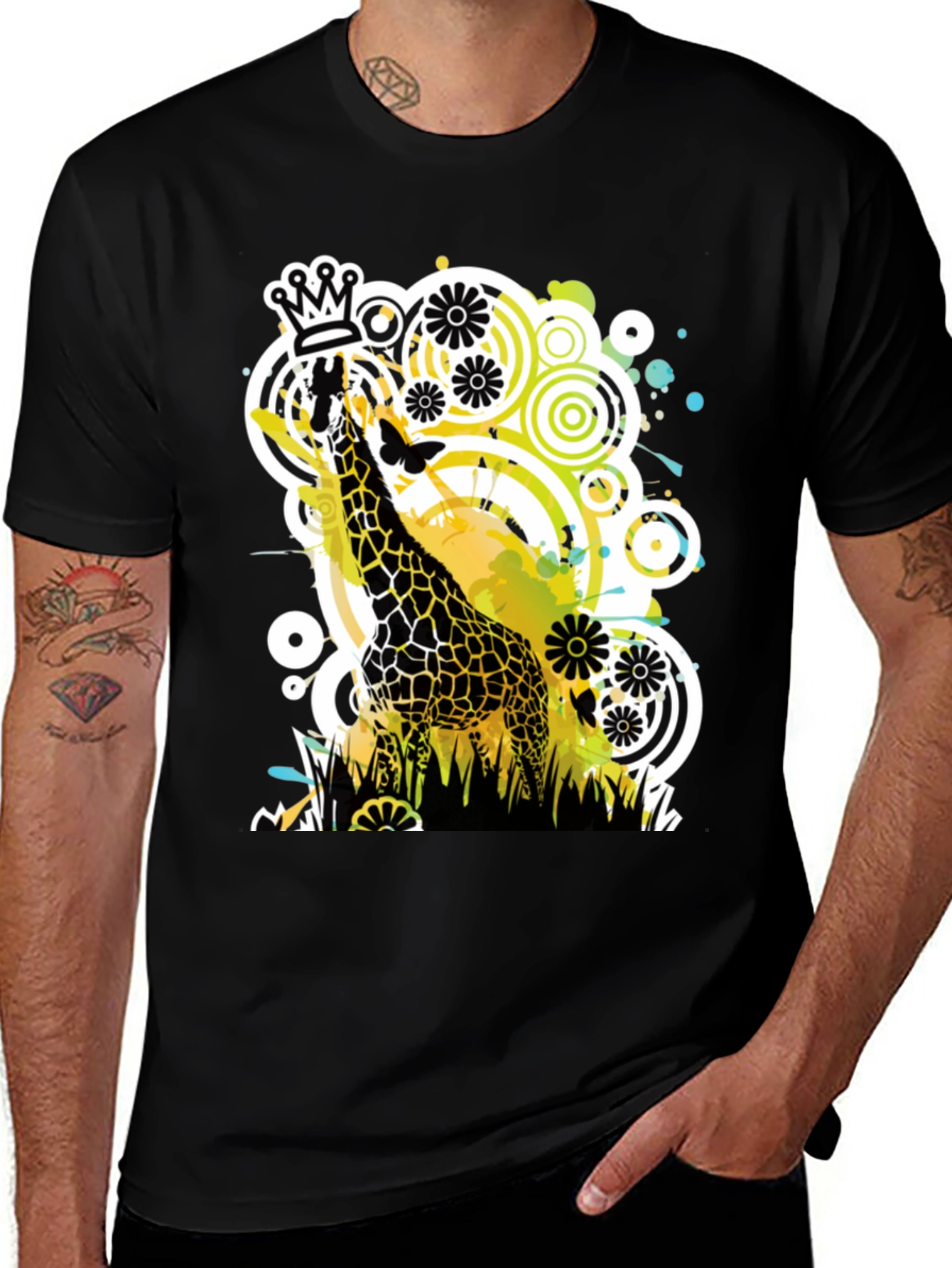 Crowned Giraffe Graphic Tee - Modern Art Shirt