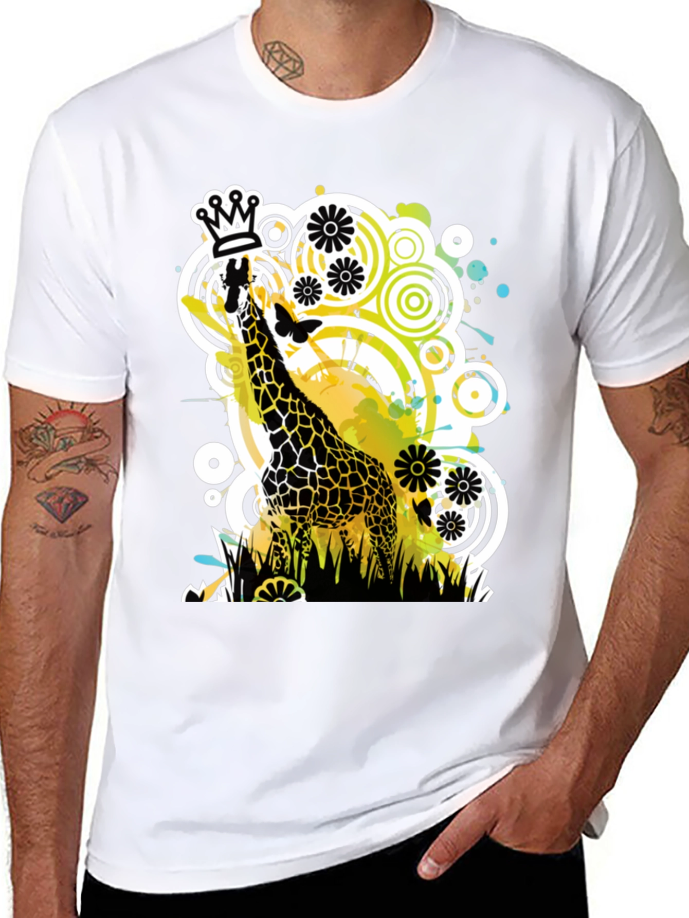 Crowned Giraffe Graphic Tee - Modern Art Shirt