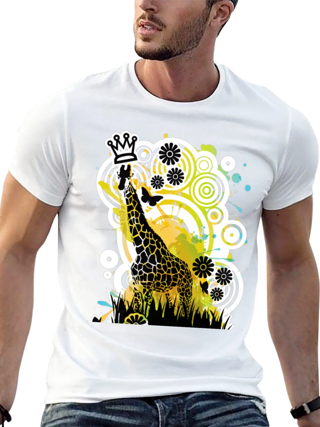 Crowned Giraffe Graphic Tee - Modern Art Shirt