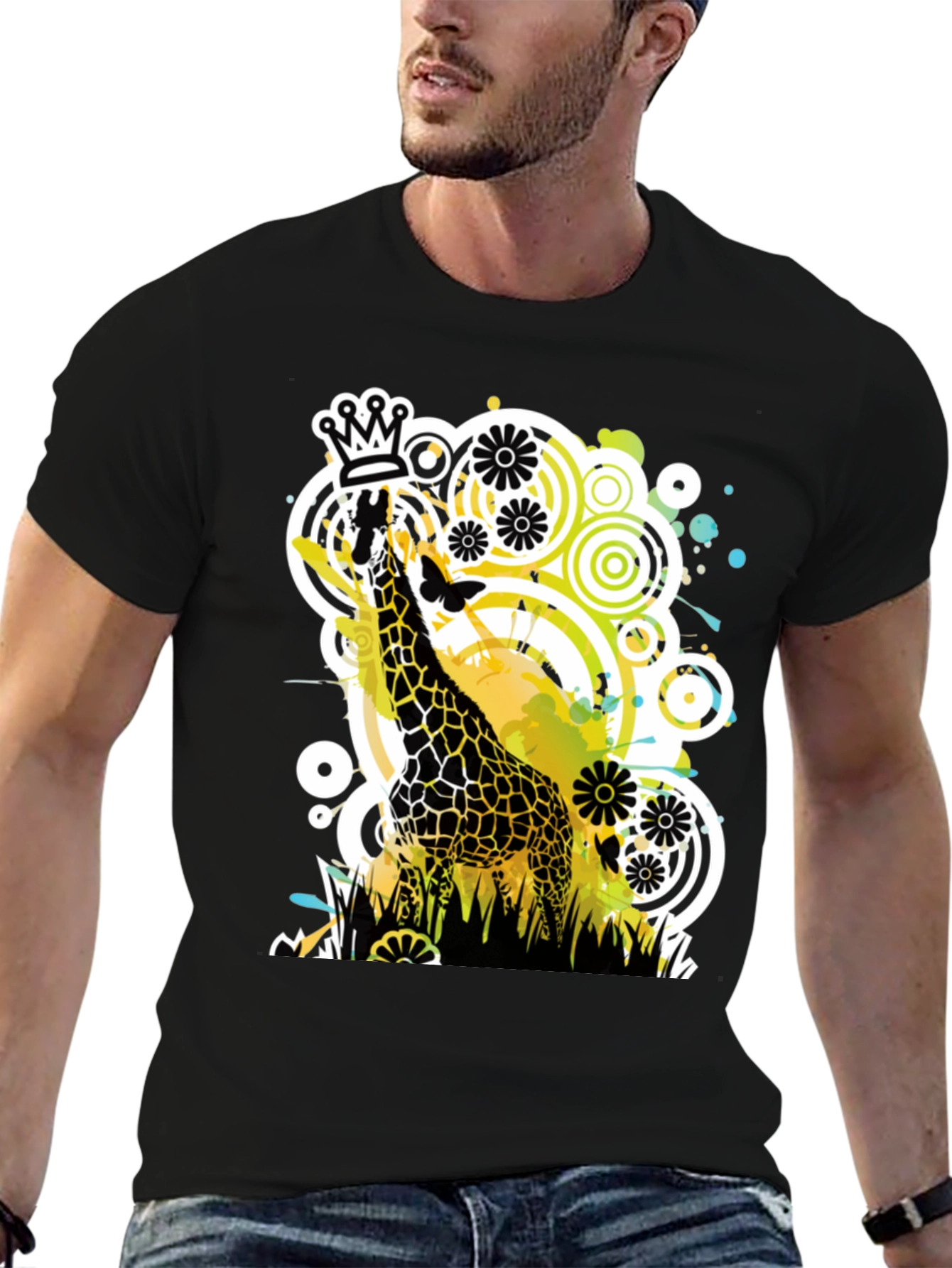 Crowned Giraffe Graphic Tee - Modern Art Shirt