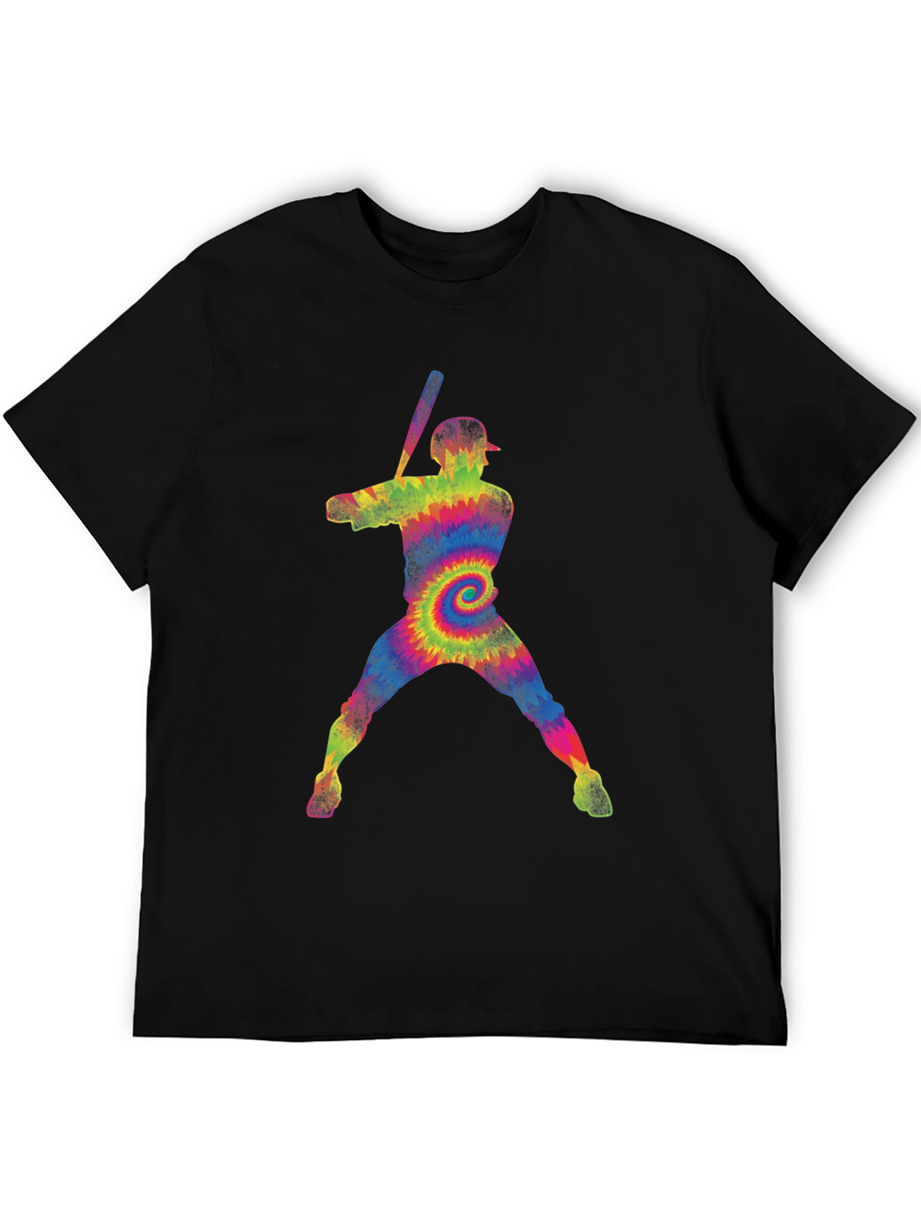 Tie-Dye Baseball Player Graphic T-Shirt