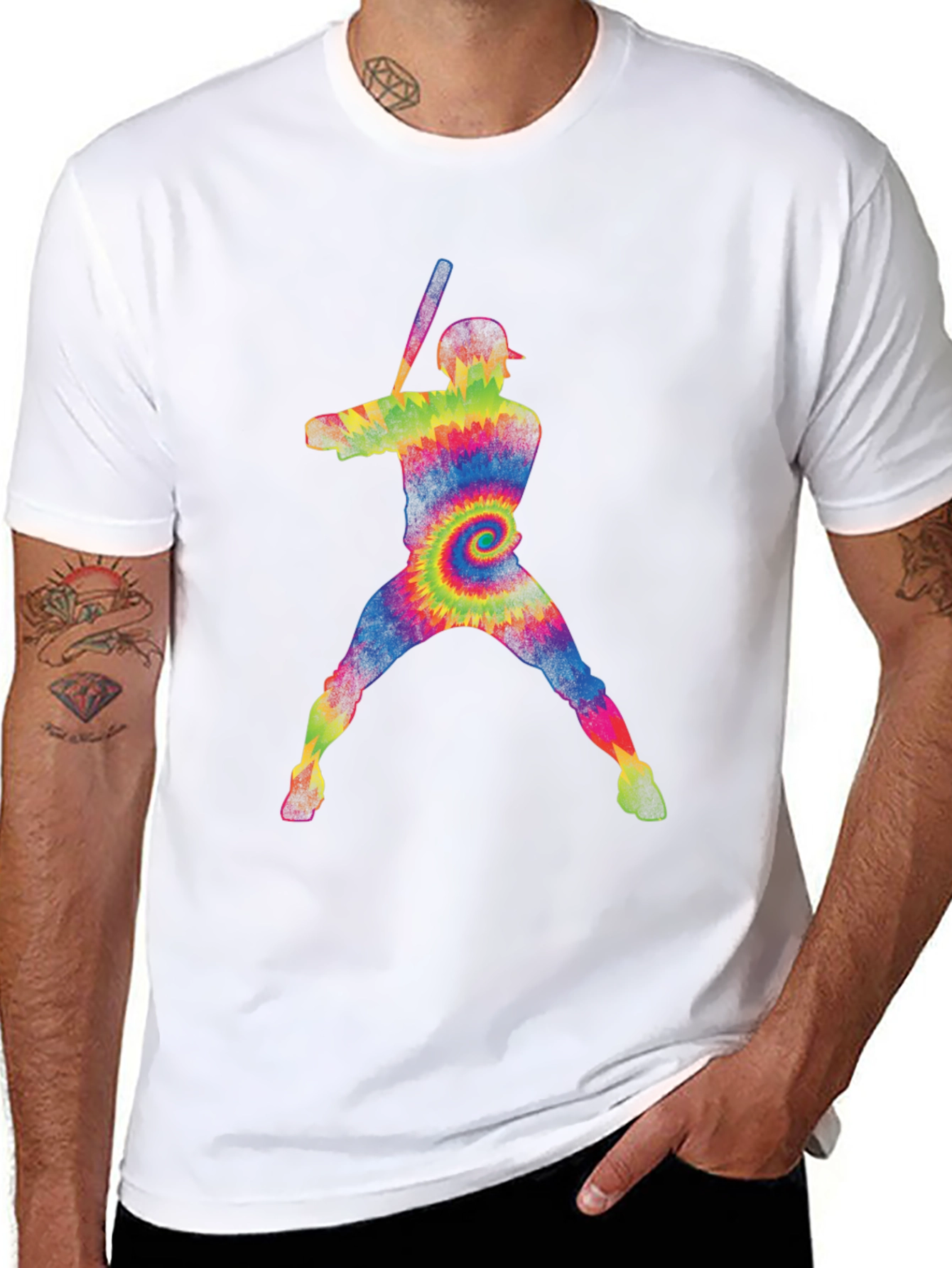 Tie-Dye Baseball Player Graphic T-Shirt