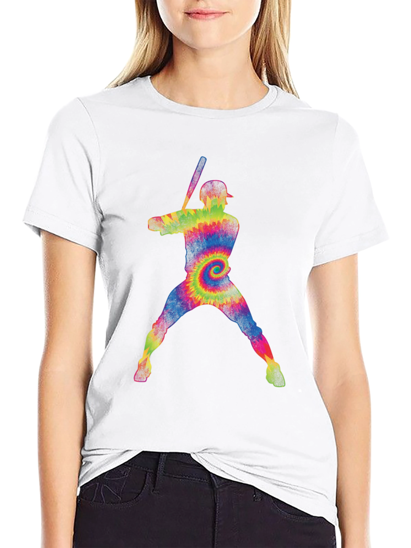 Tie-Dye Baseball Player Graphic T-Shirt