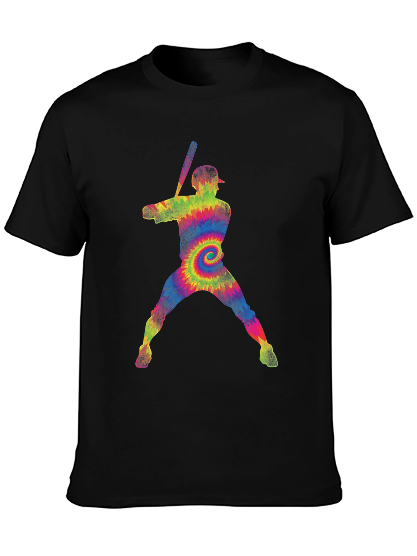 Tie-Dye Baseball Player Graphic T-Shirt