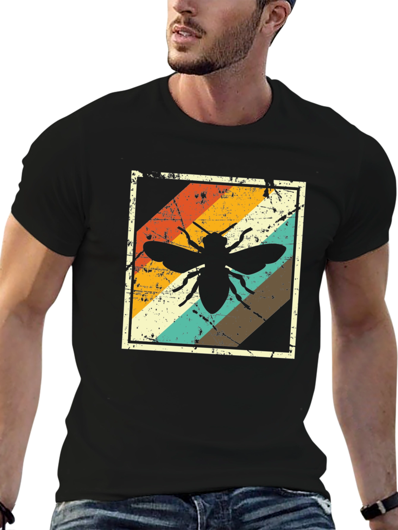 Retro Bee Graphic Tee - Distressed Design