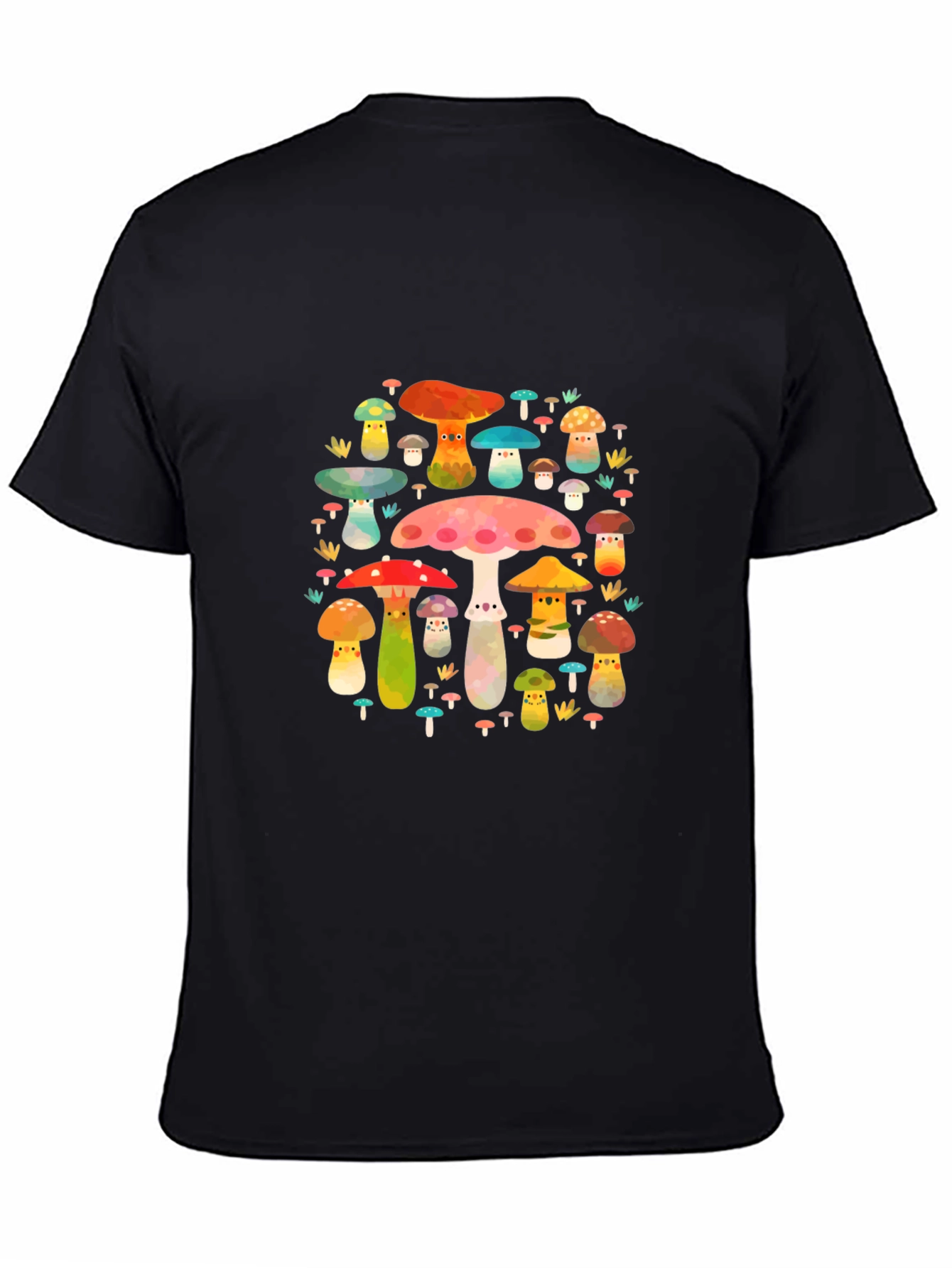 Mushroom Print Black T-Shirt