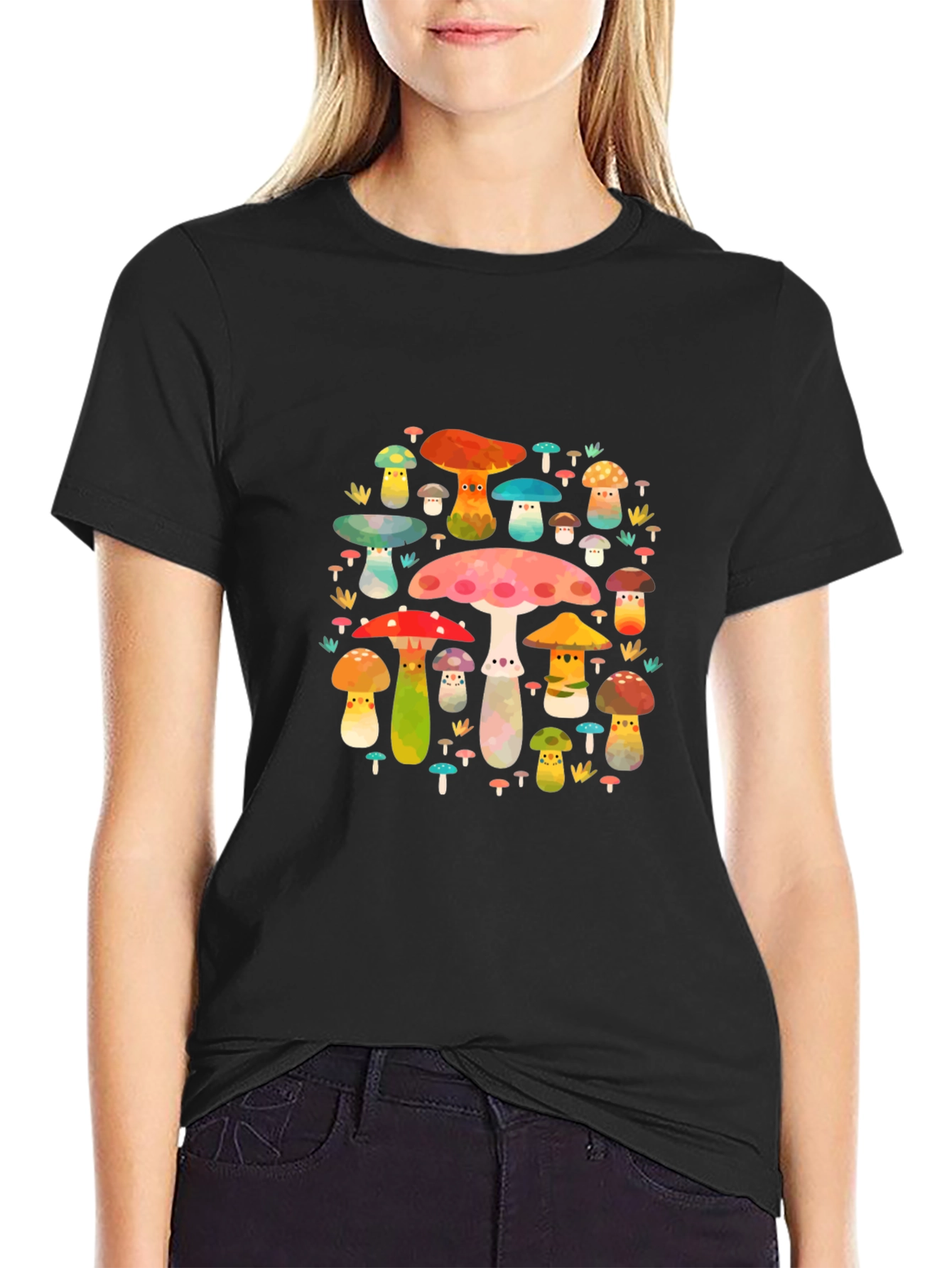 Mushroom Print Black T-Shirt