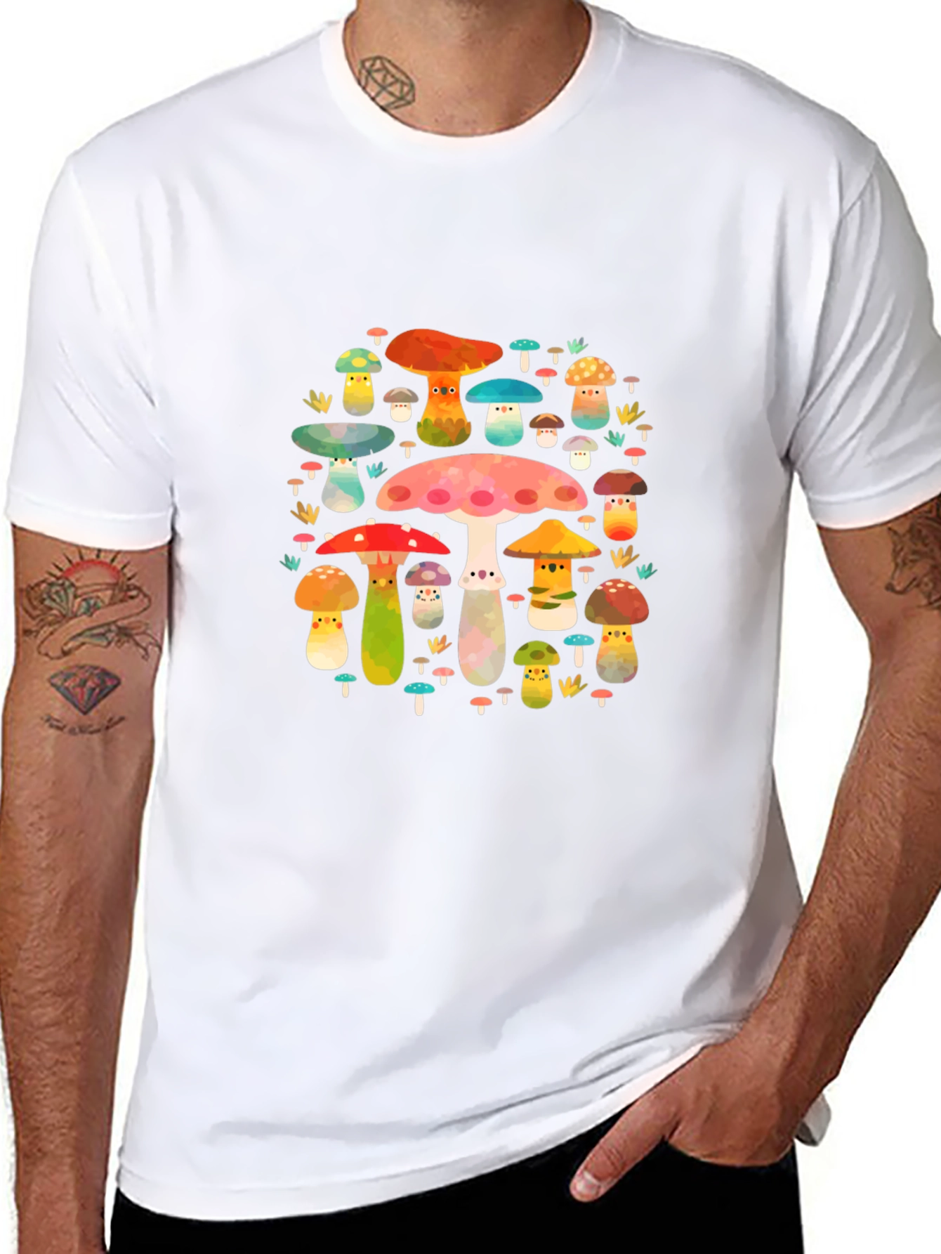 Mushroom Print Black T-Shirt