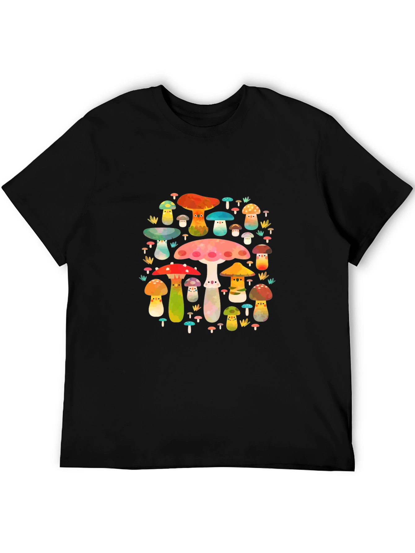 Mushroom Print Black T-Shirt