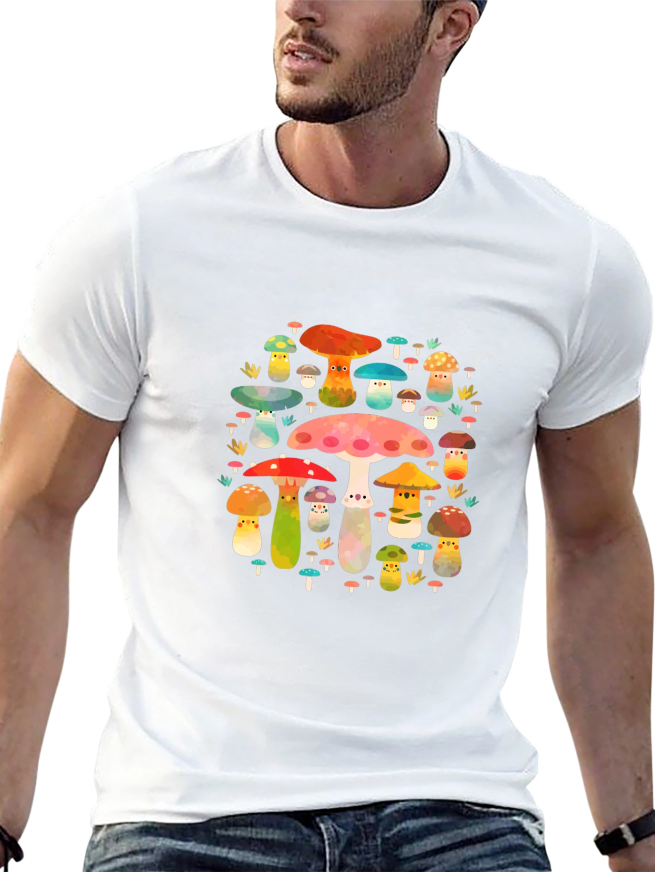 Mushroom Print Black T-Shirt