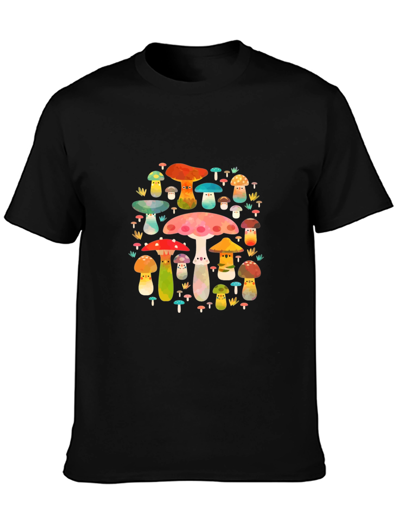 Mushroom Print Black T-Shirt