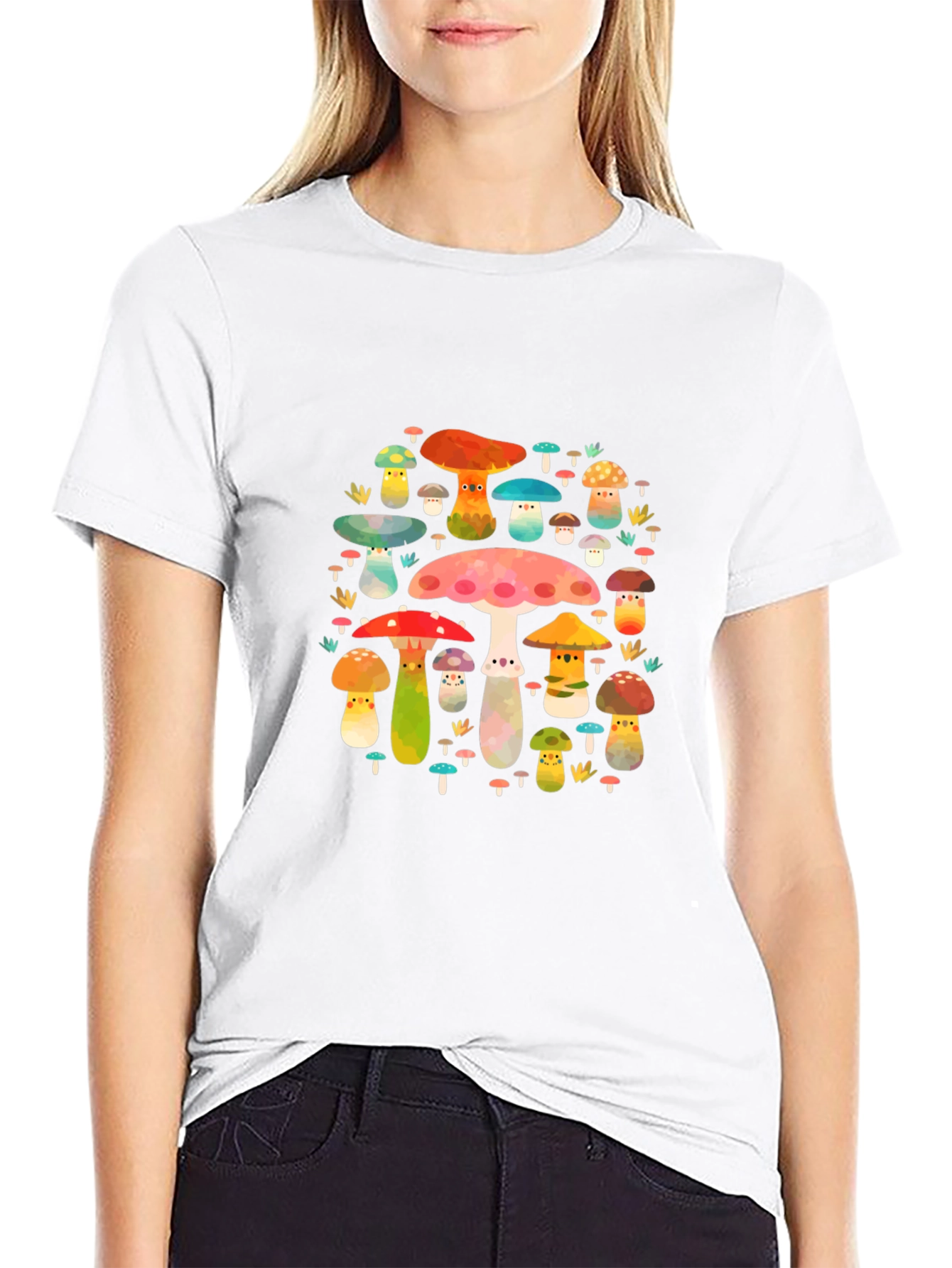 Mushroom Print Black T-Shirt