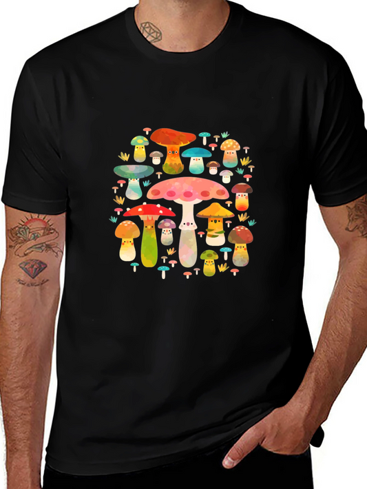 Mushroom Print Black T-Shirt