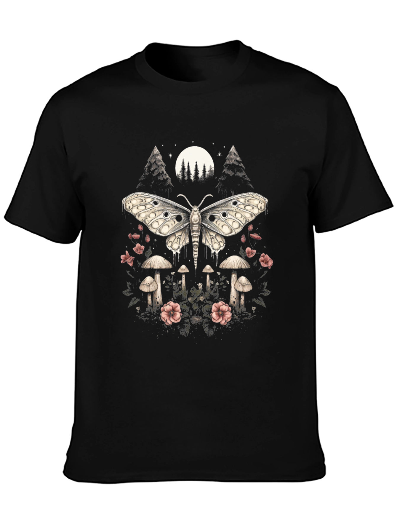 Moth & Mushroom Graphic Tee - Black