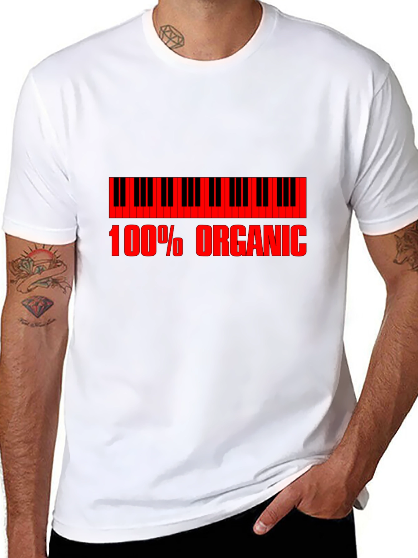 Organic Piano T-Shirt - Red Print on Black