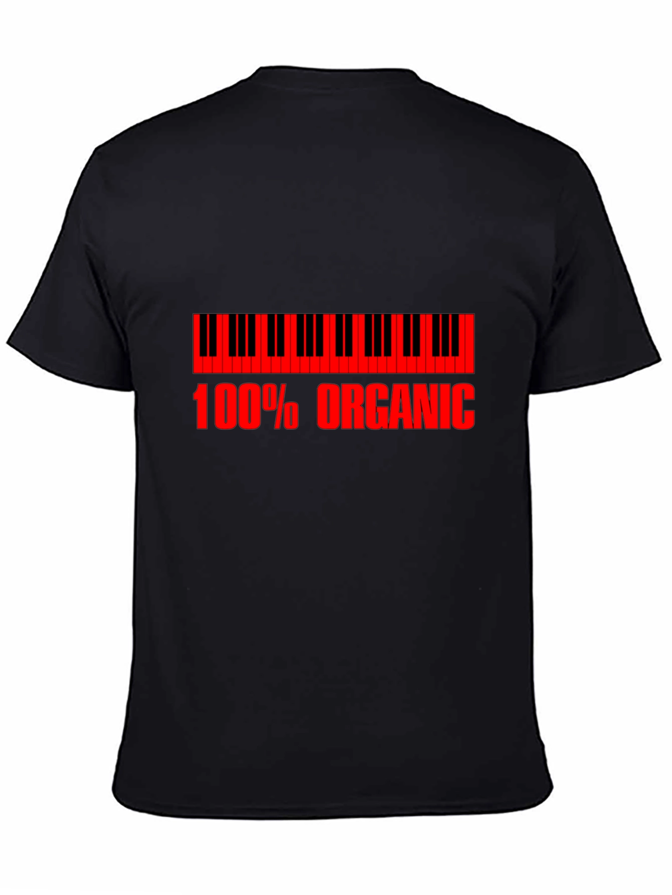 Organic Piano T-Shirt - Red Print on Black