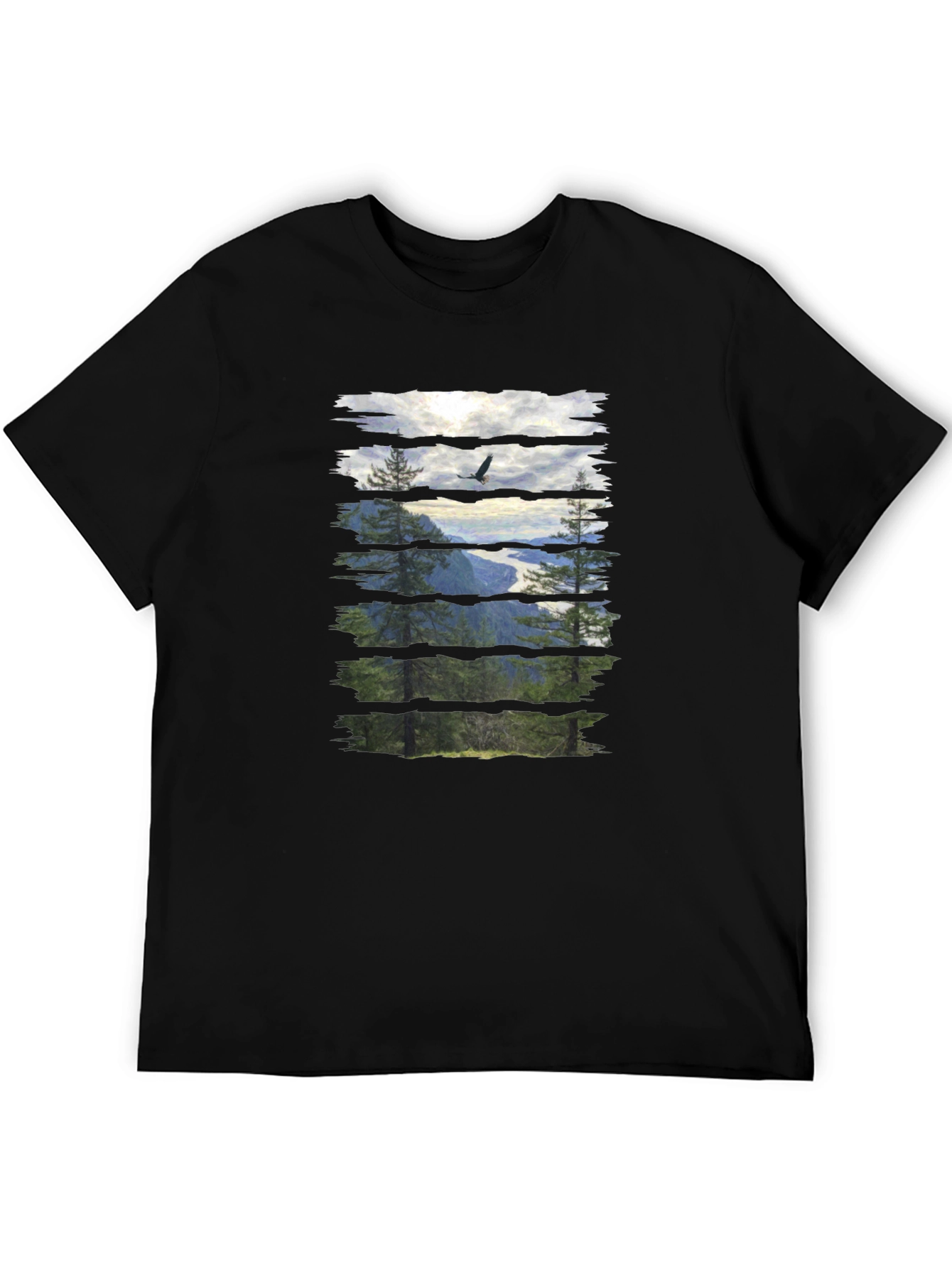 Nature View Graphic Tee - Black Cotton T-Shirt