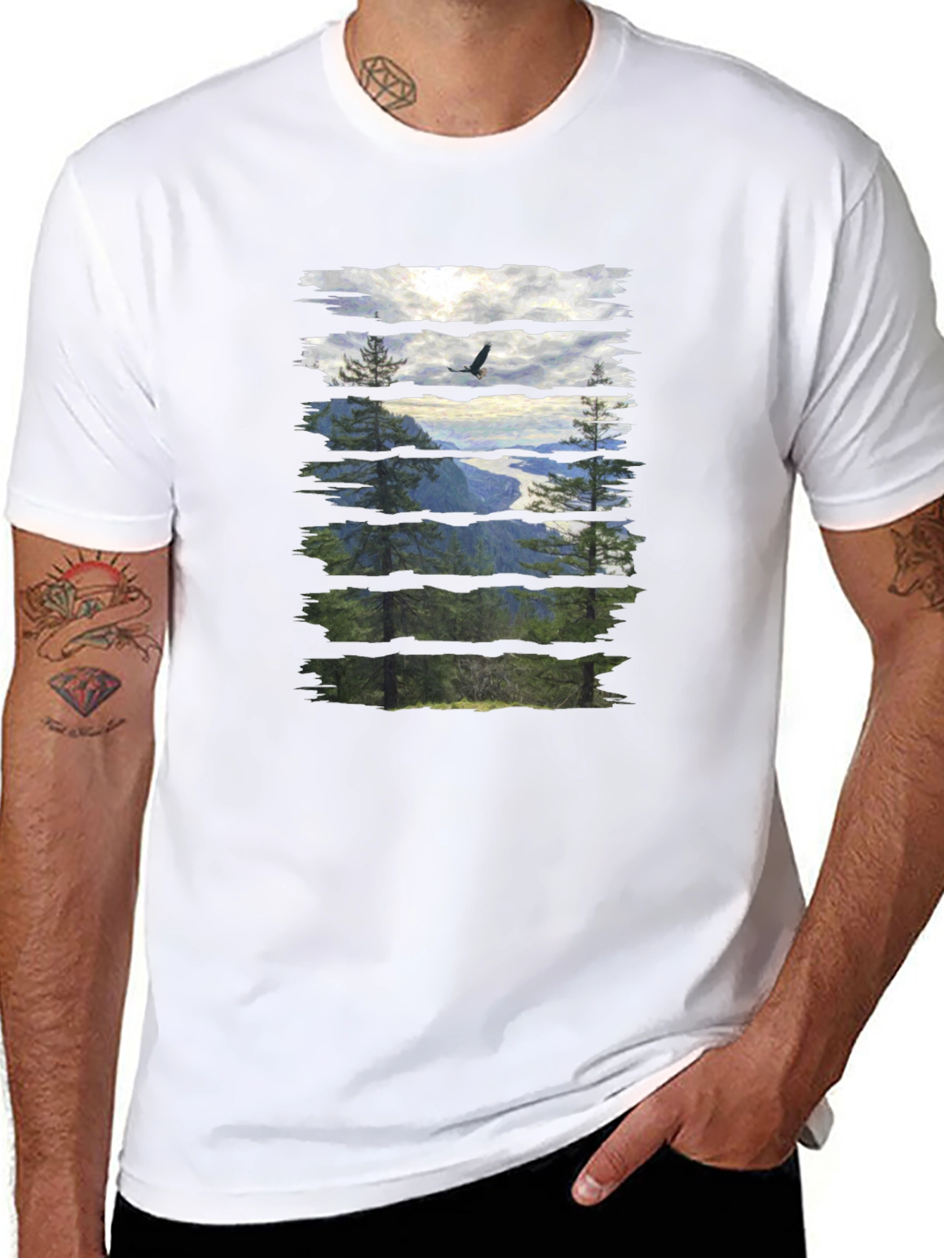 Nature View Graphic Tee - Black Cotton T-Shirt