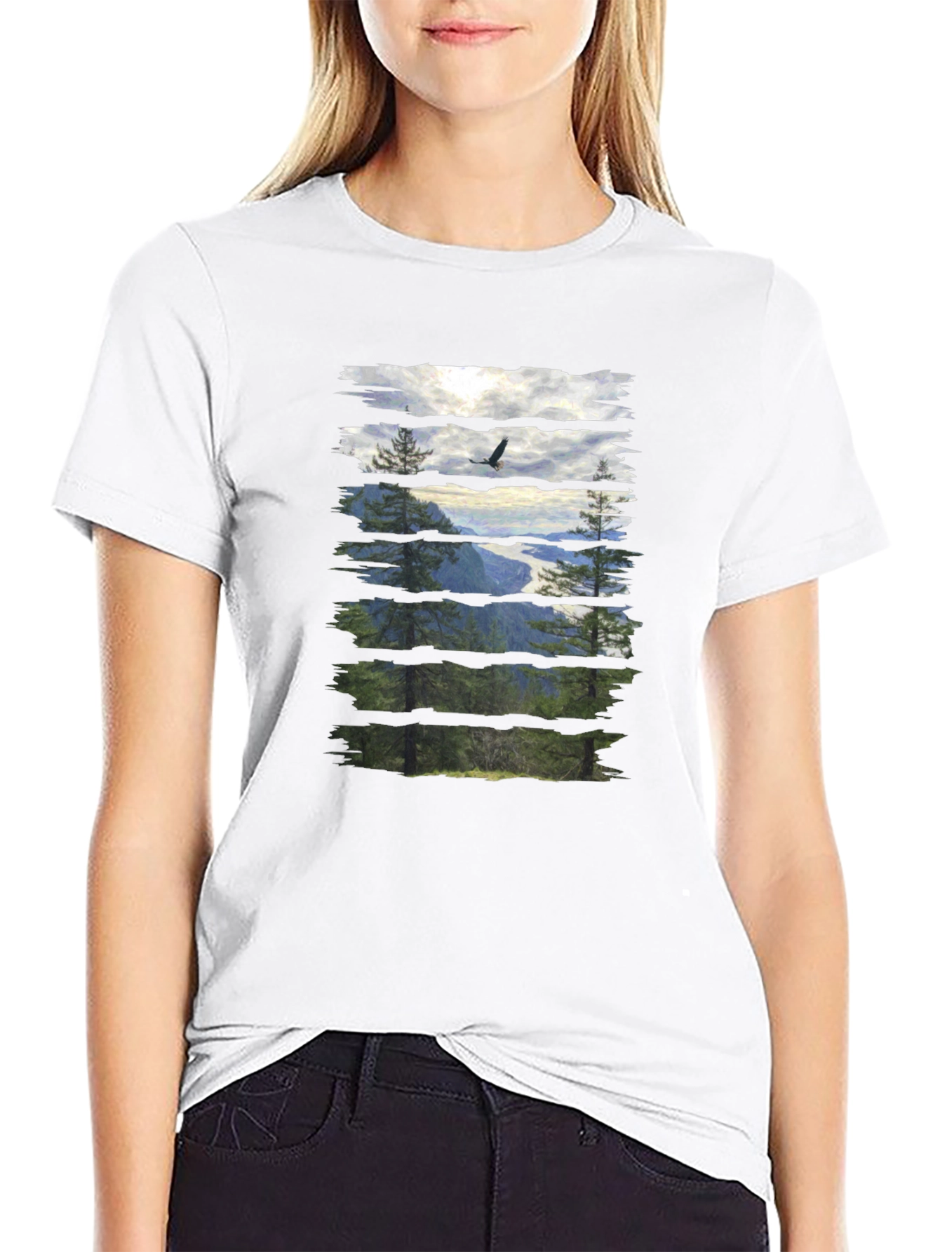 Nature View Graphic Tee - Black Cotton T-Shirt