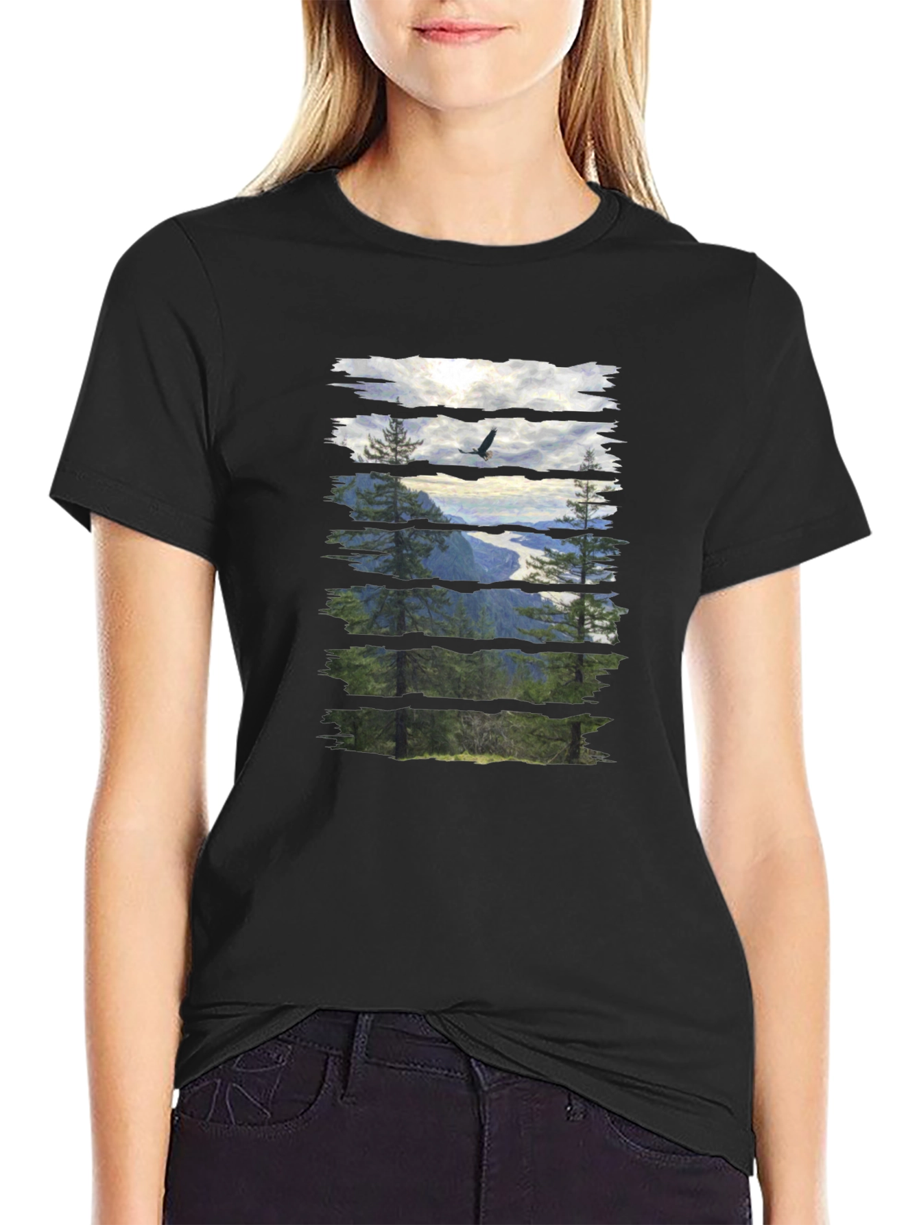 Nature View Graphic Tee - Black Cotton T-Shirt