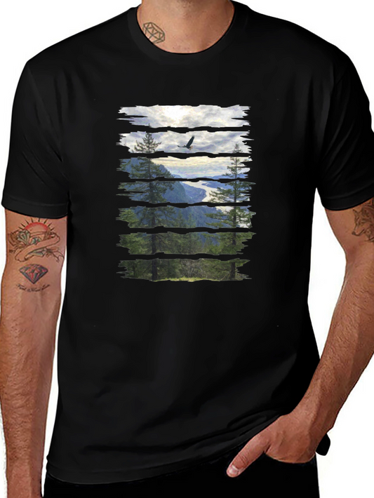 Nature View Graphic Tee - Black Cotton T-Shirt