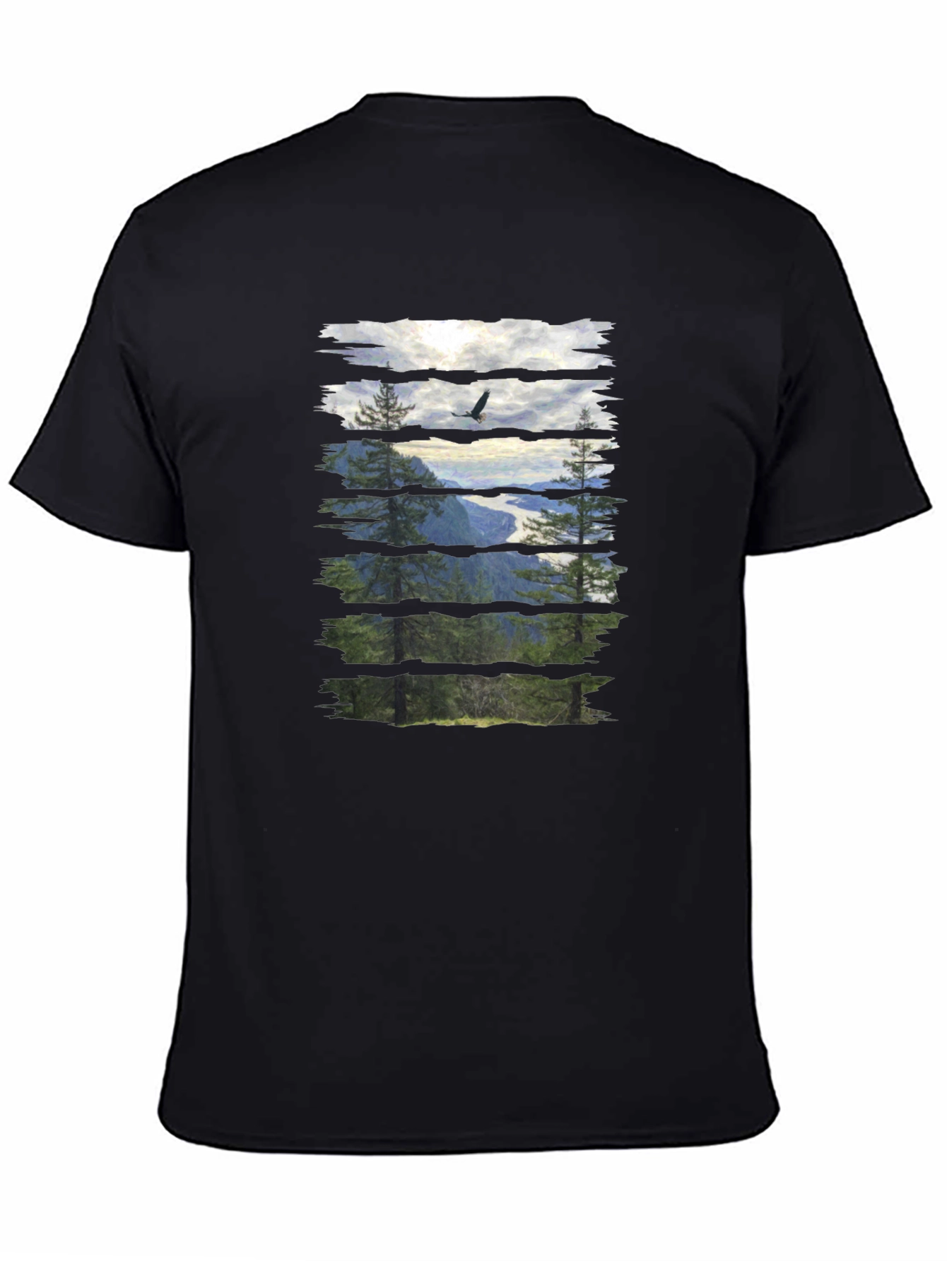 Nature View Graphic Tee - Black Cotton T-Shirt