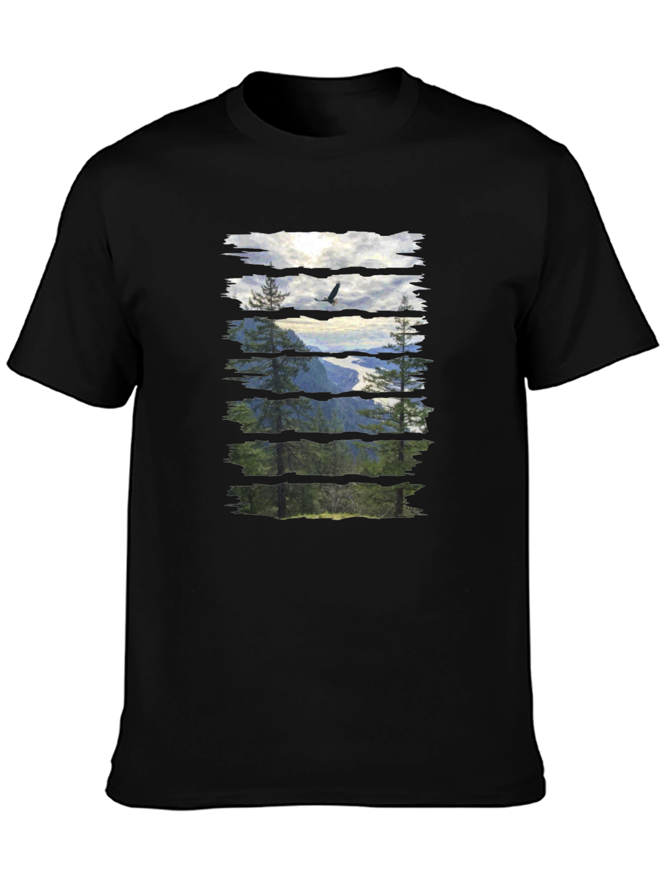 Nature View Graphic Tee - Black Cotton T-Shirt