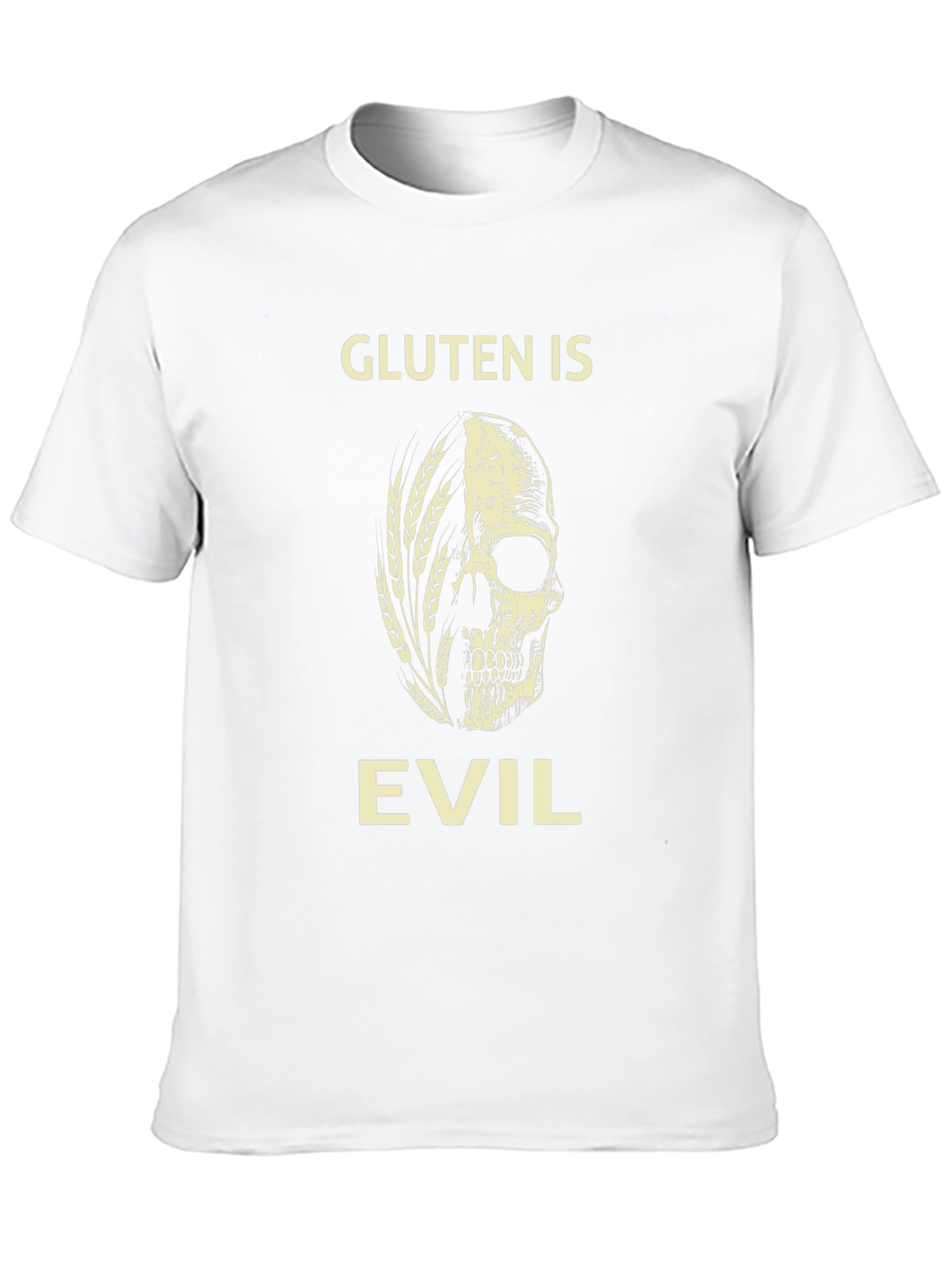 Gluten is Evil T-Shirt - Skull & Wheat Design