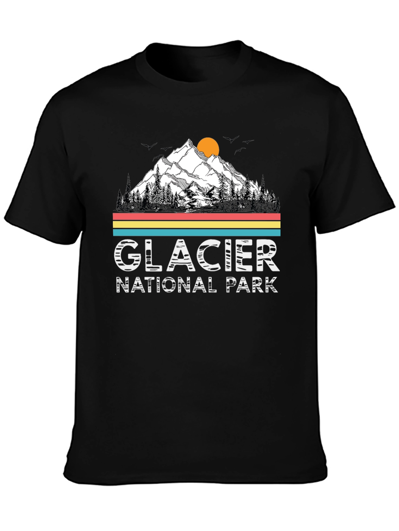 Glacier National Park Black T-Shirt - Mountain Scene