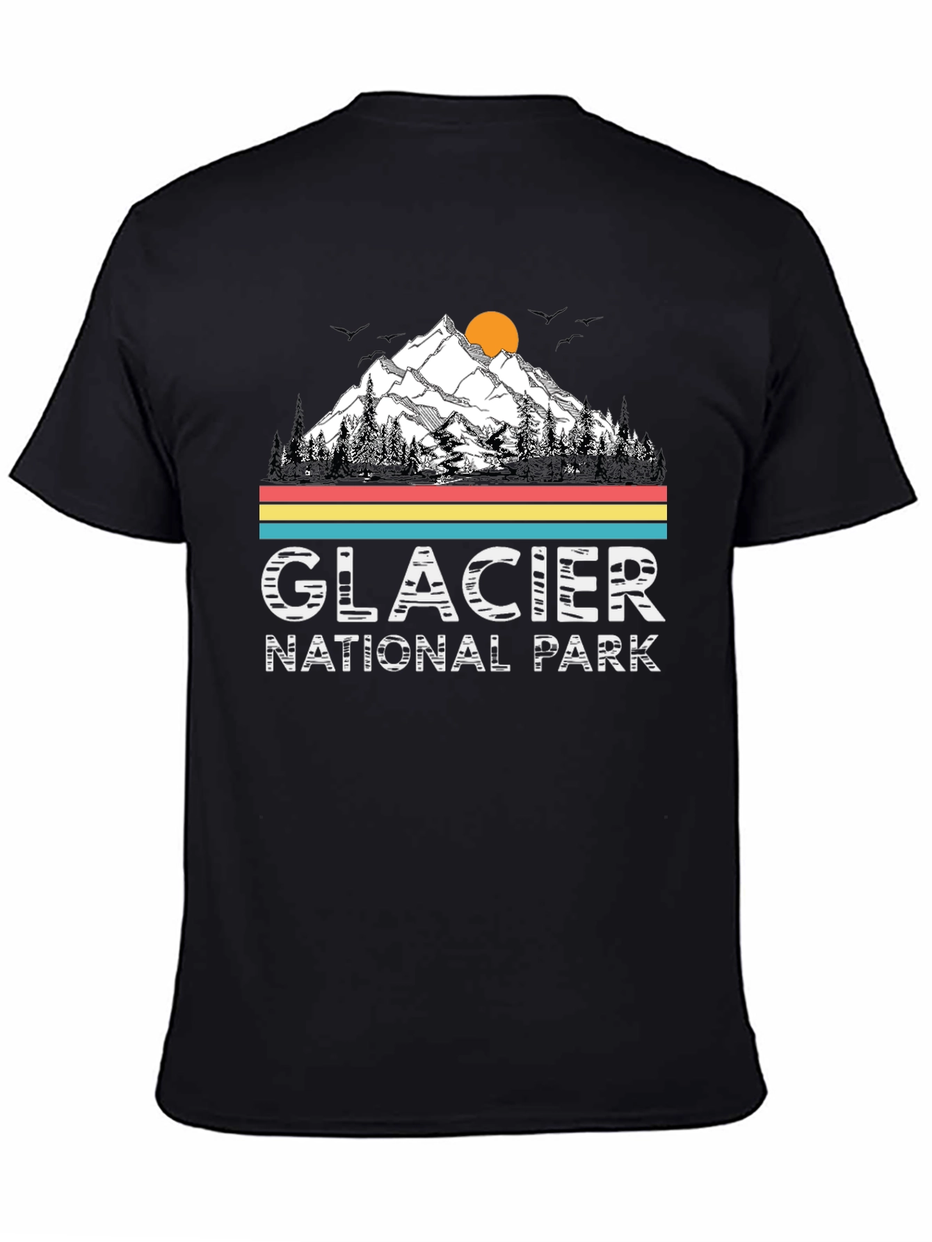 Glacier National Park Black T-Shirt - Mountain Scene
