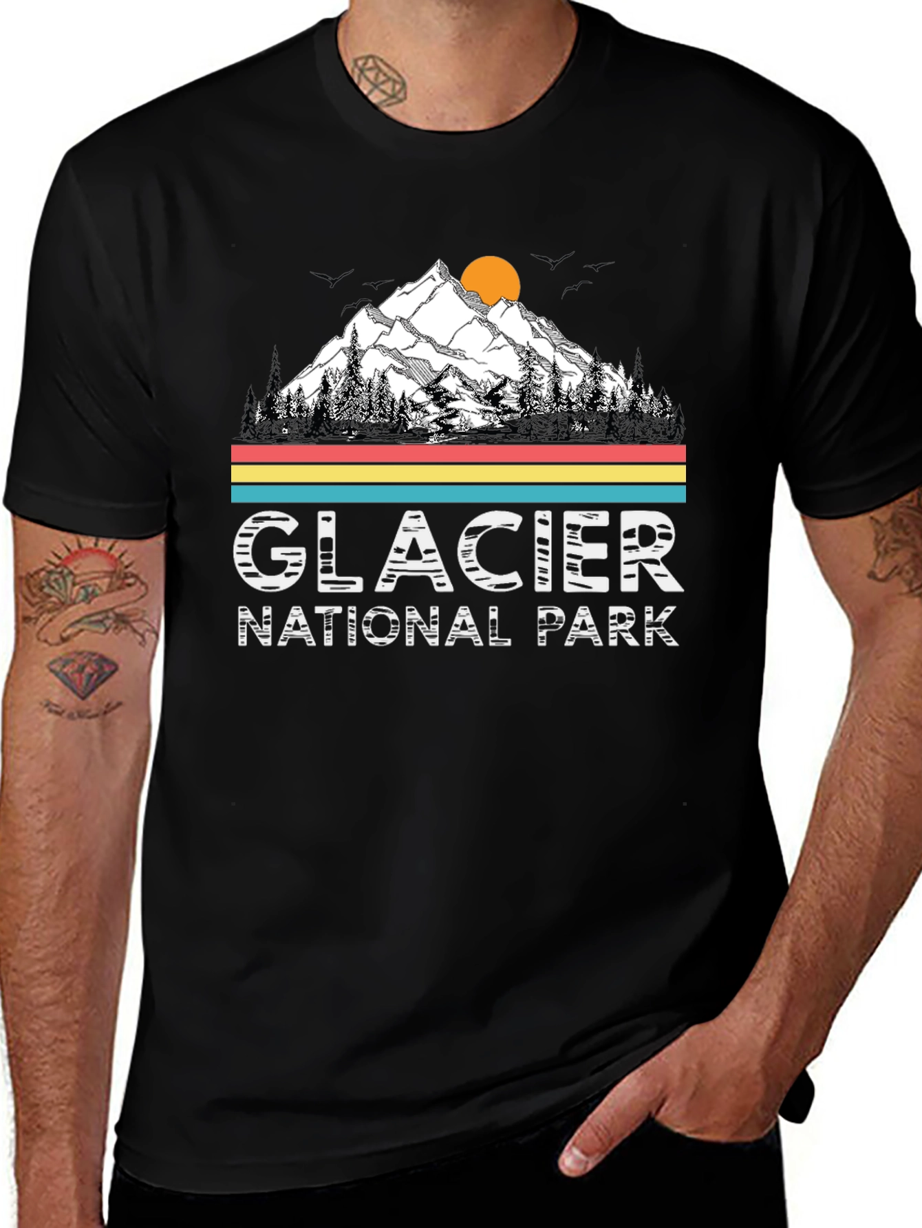 Glacier National Park Black T-Shirt - Mountain Scene