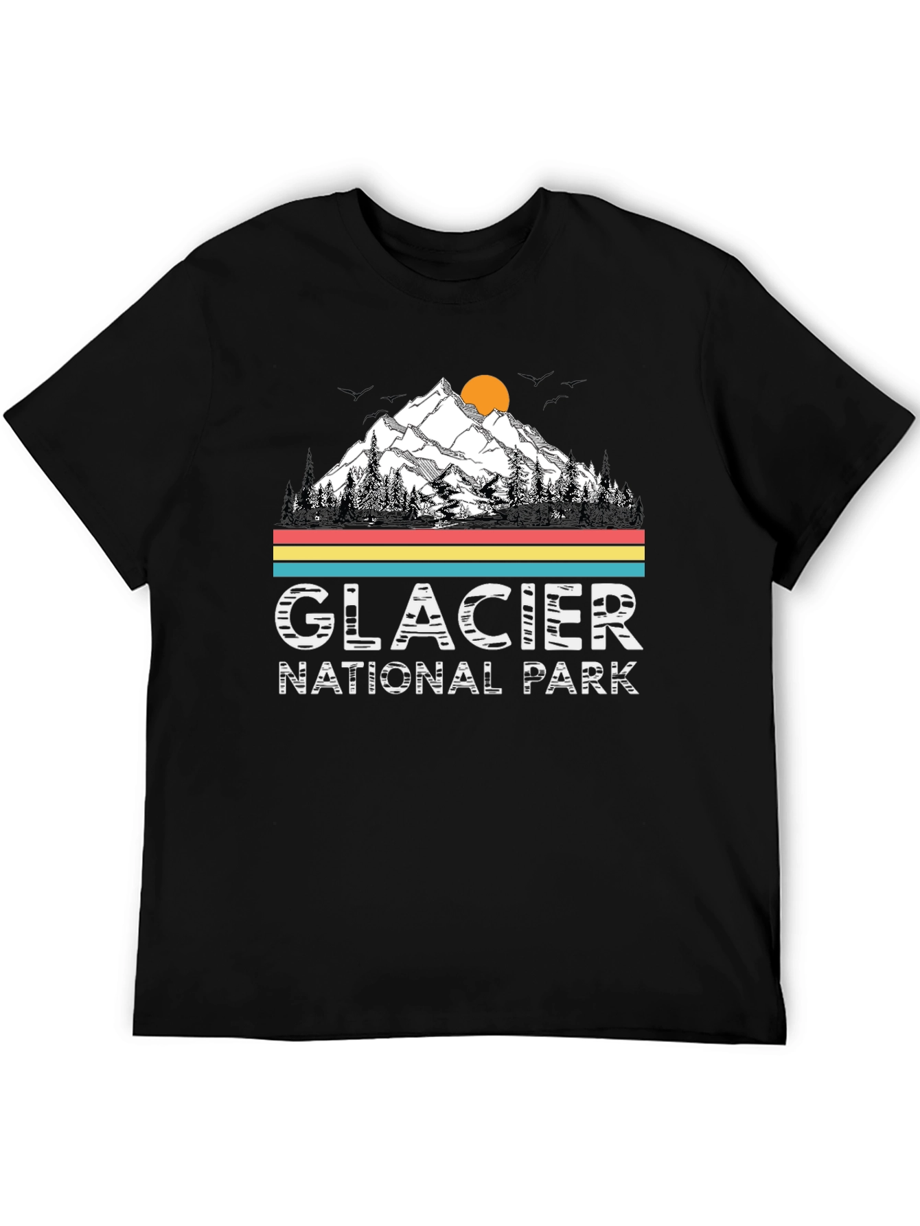 Glacier National Park Black T-Shirt - Mountain Scene