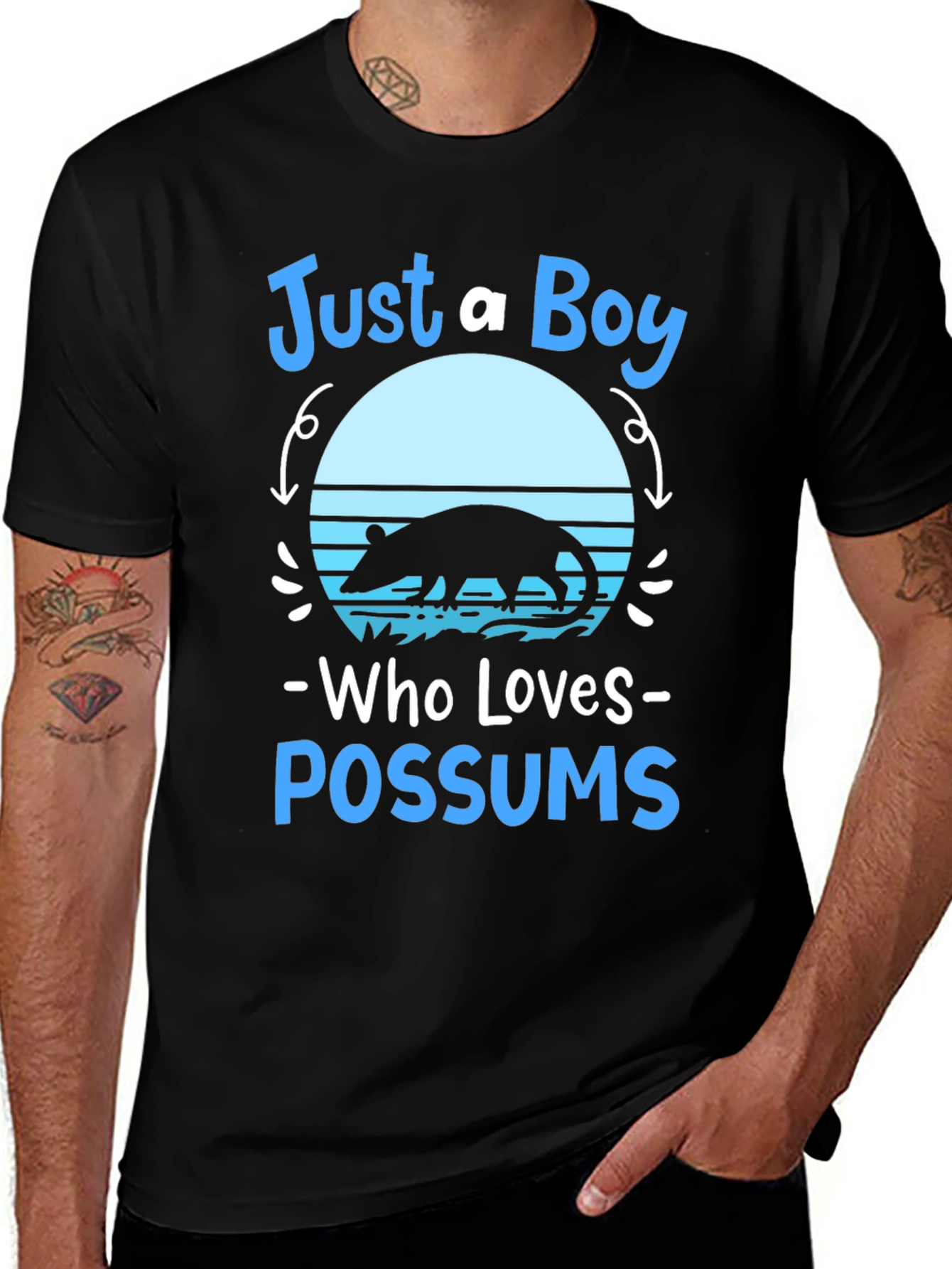 Just A Boy Who Loves Possums Black Graphic Tee