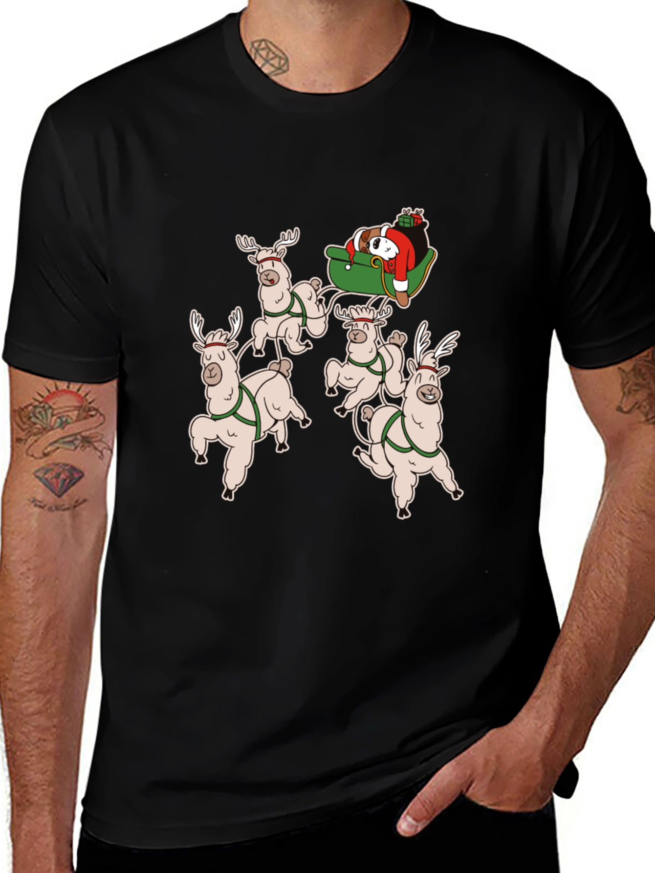 Llama Christmas T-Shirt - Santas Sleigh