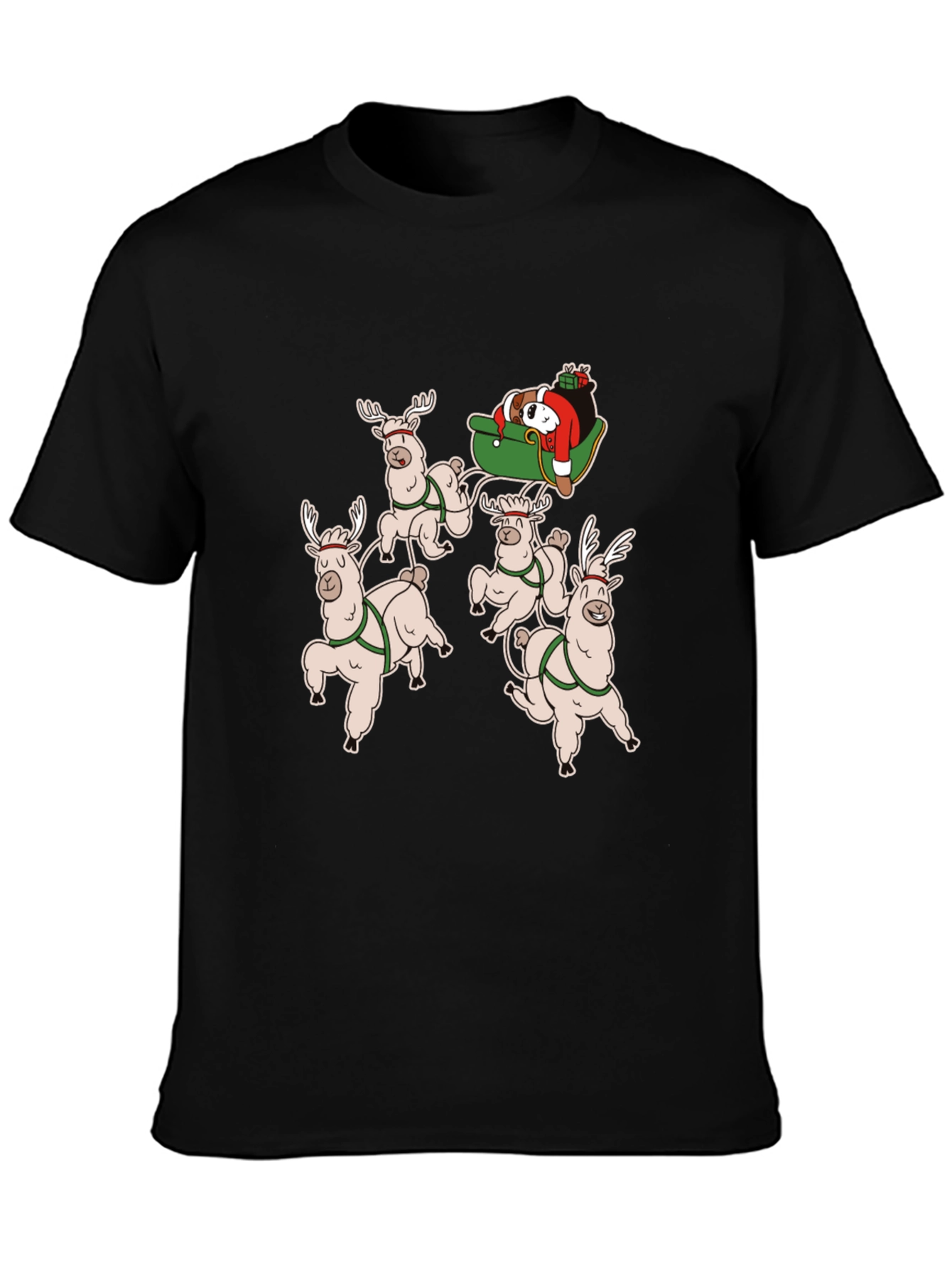 Llama Christmas T-Shirt - Santas Sleigh