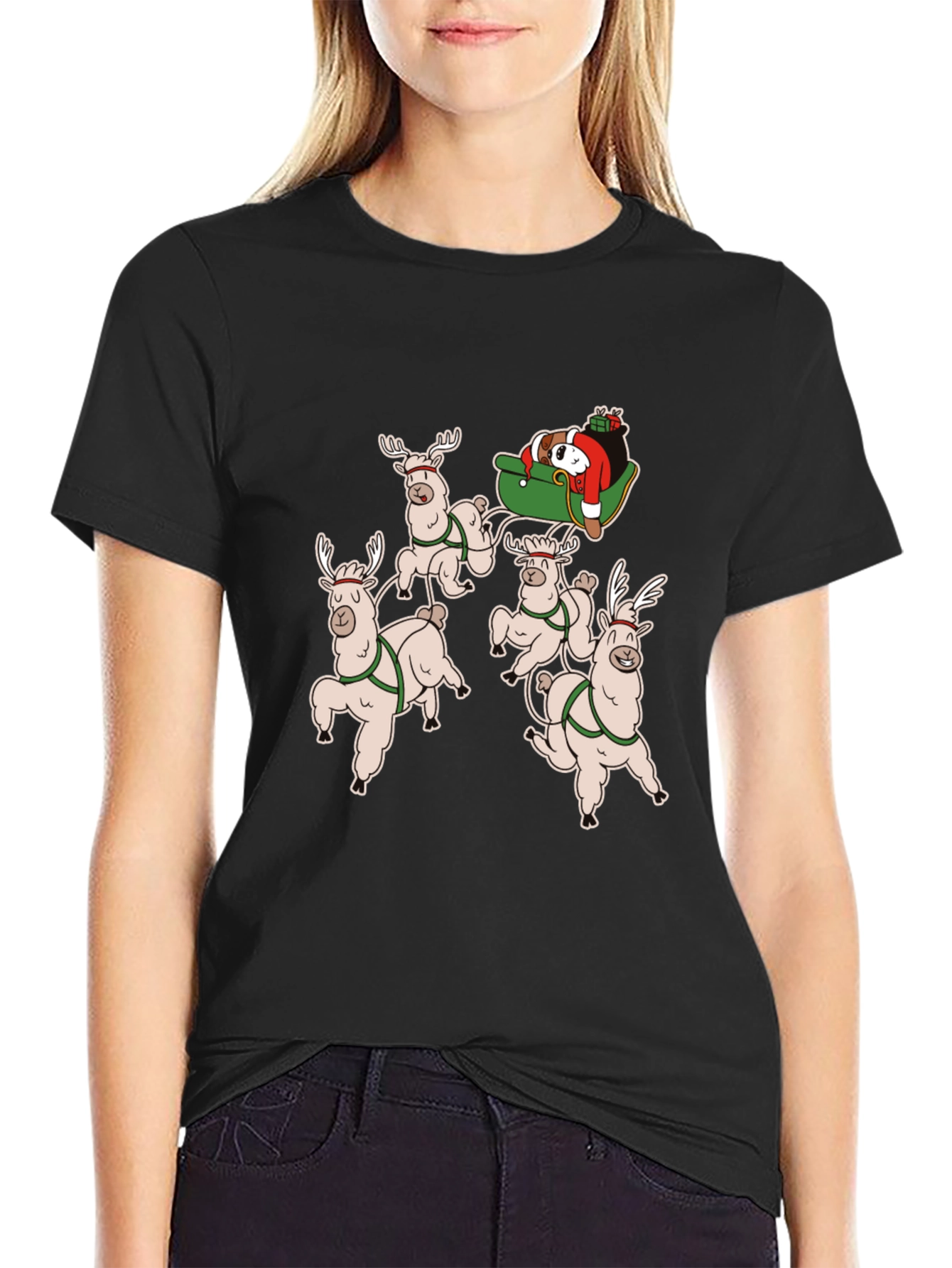 Llama Christmas T-Shirt - Santas Sleigh