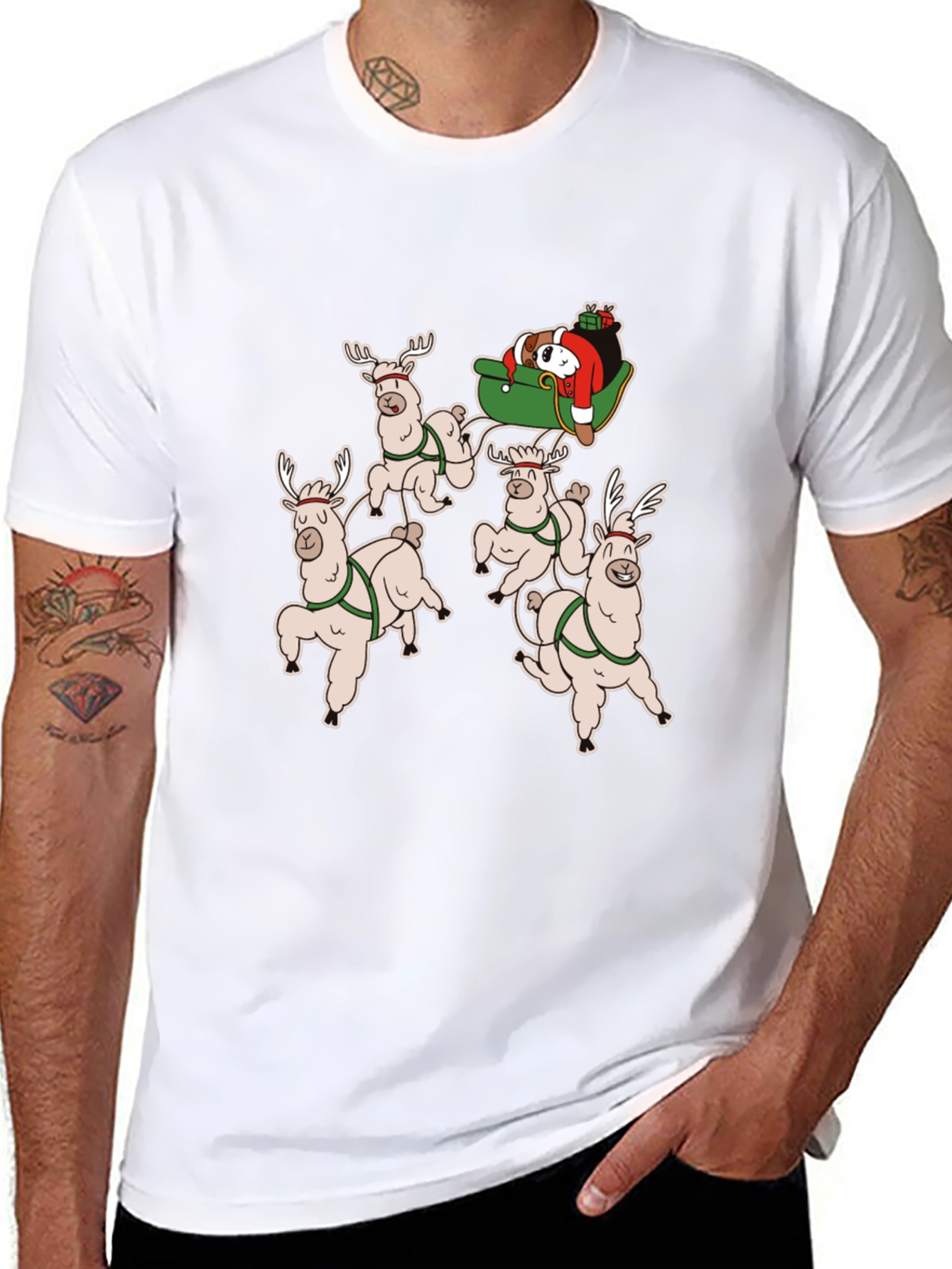 Llama Christmas T-Shirt - Santas Sleigh