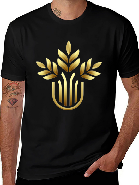 Elegant Gold Wheat Design Black T-Shirt